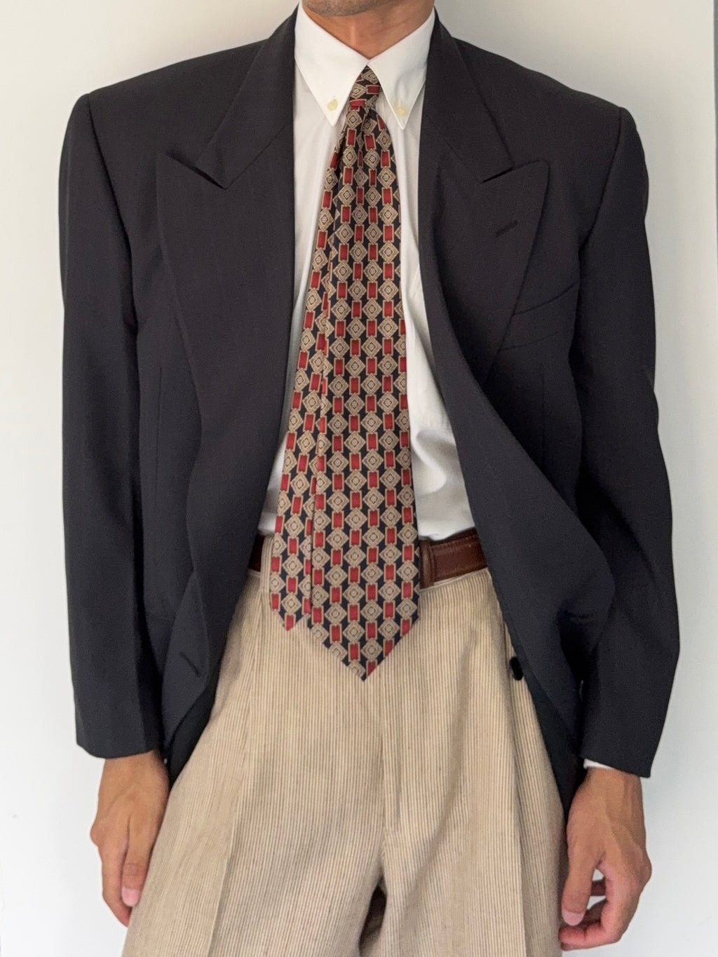 Valentino 1980s Peaked Lapel Double Breasted Grey Sport Jacket Blazer - Size L