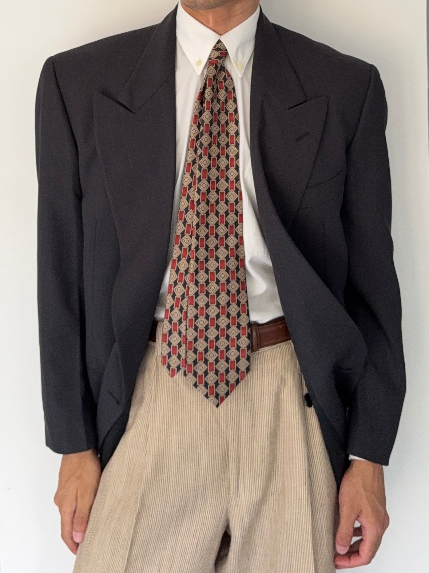 Valentino 1980s Peaked Lapel Double Breasted Grey Sport Jacket Blazer - Size L