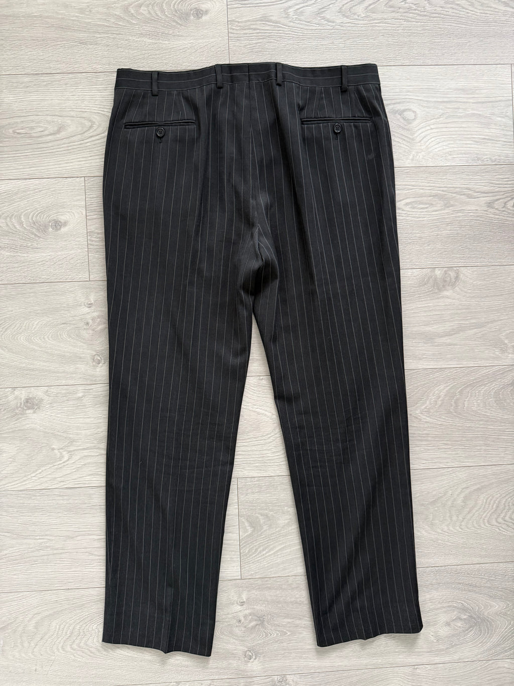 Armani 1990s 2B Charcoal Grey Striped Wool Suit - Size XXL Jacket / 38" Waist
