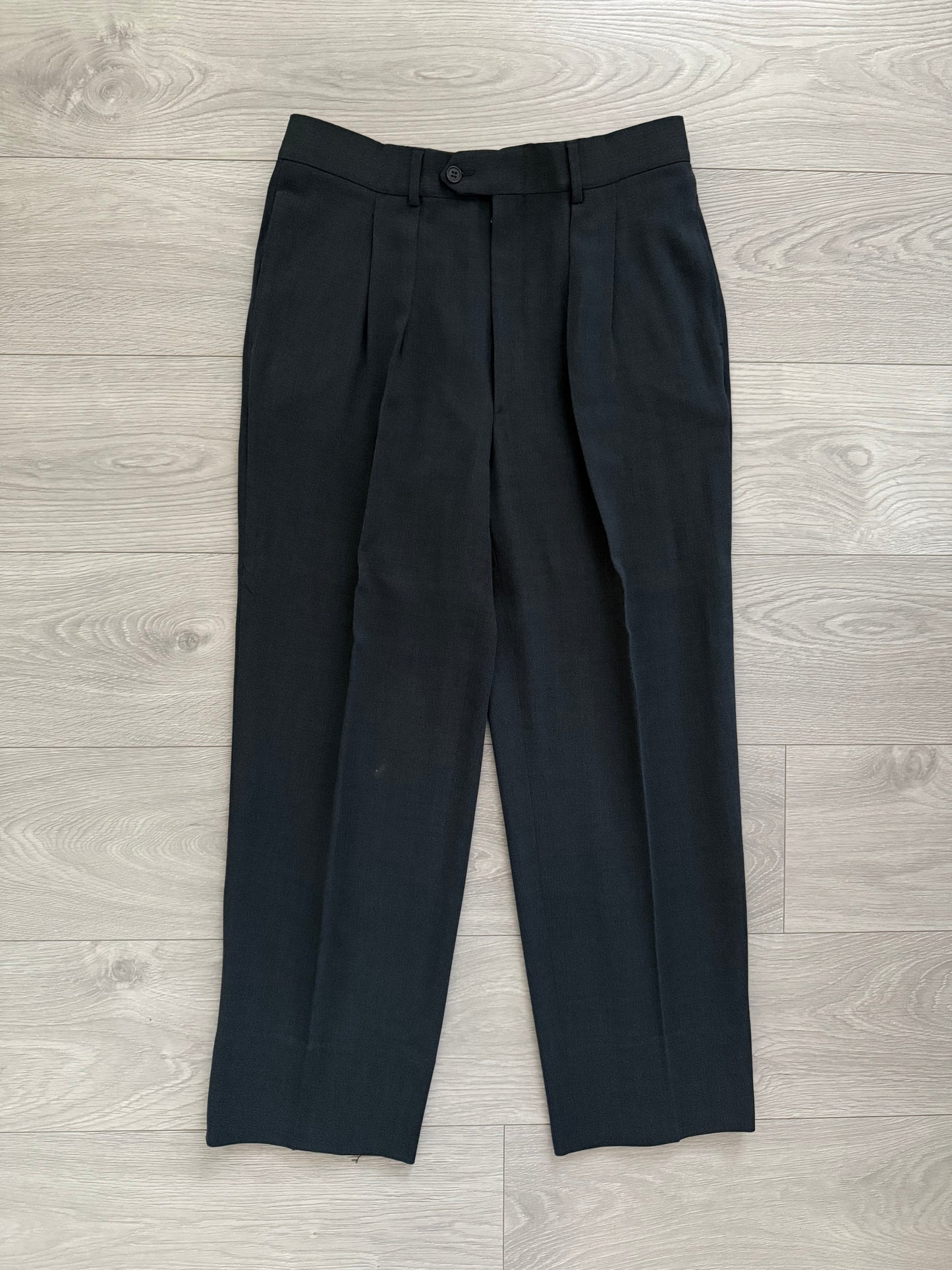 Giorgio Armani 1990s Double Breasted Draped Pleated Wool Suit - Size L Jacket / 32" Waist