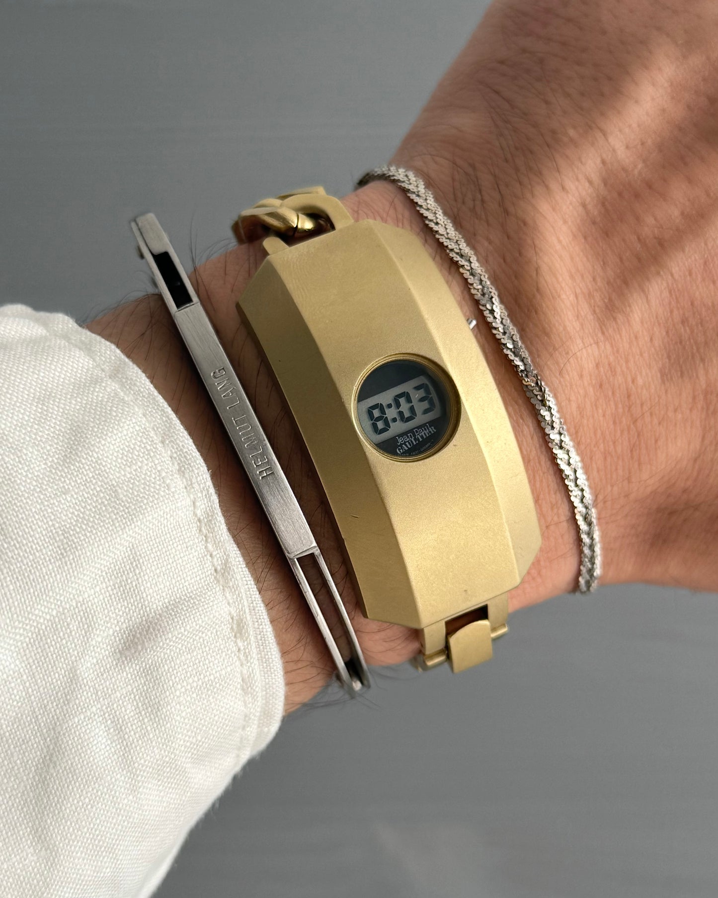 Jean Paul Gaultier 1990s Gold Colour Digital Technical Watch Bracelet