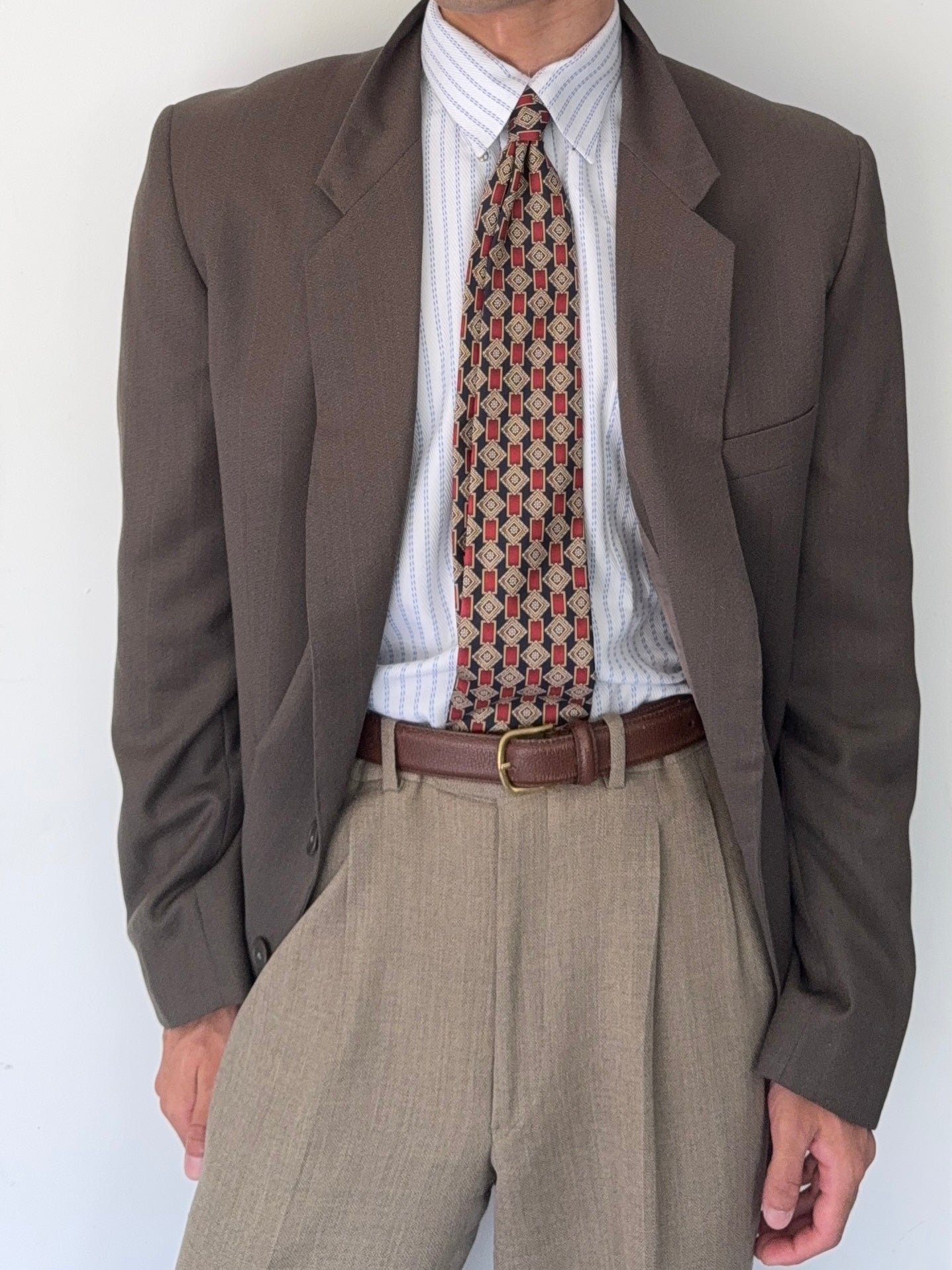 Giorgio Armani 1980s 2B Taupe Brown Wool Sports Jacket Blazer - Size XL