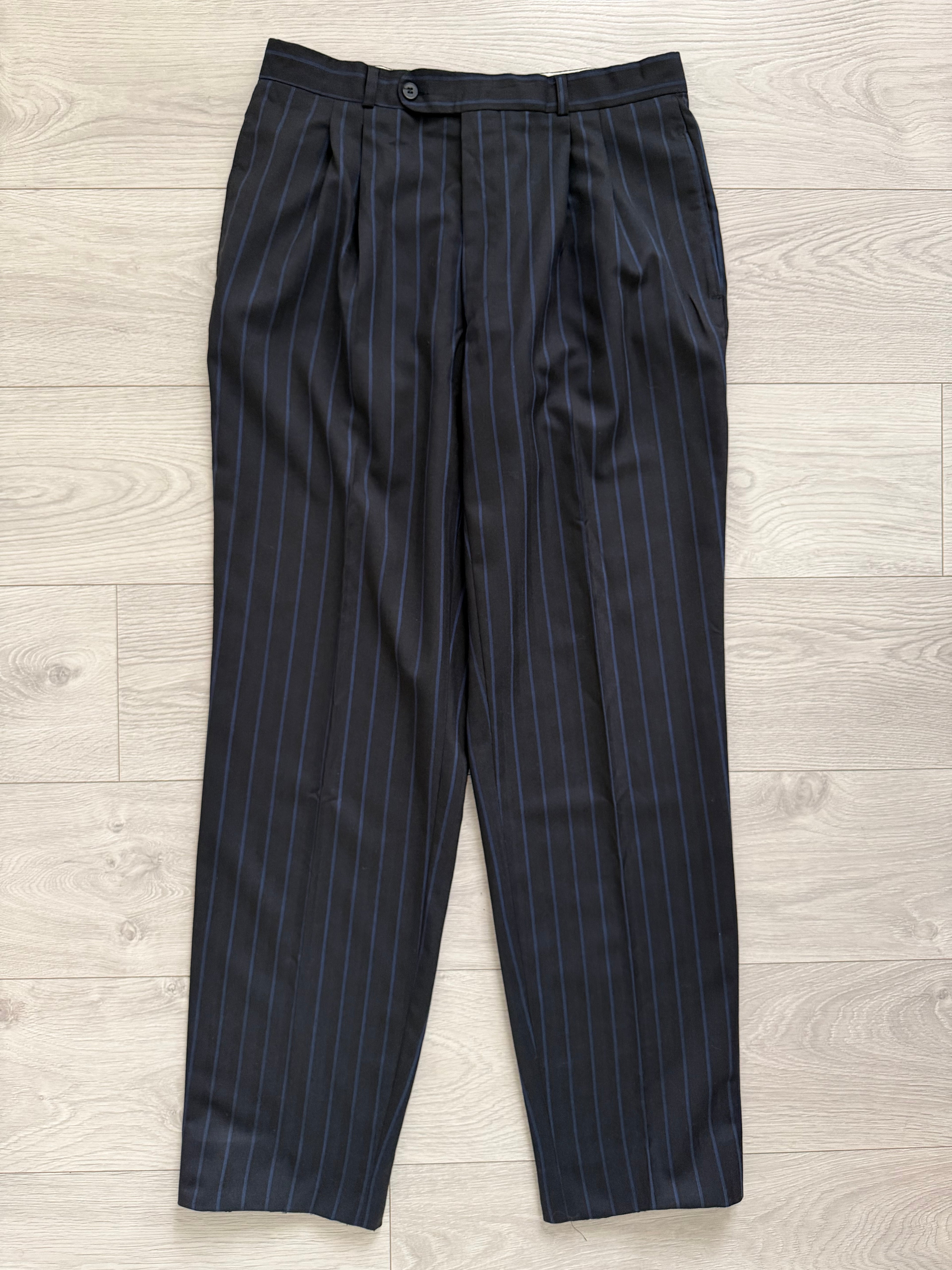 Hugo Boss 1980s Peaked Lapel Double Breasted Pleated Wool Suit - Size XXL Jacket / 34" Waist