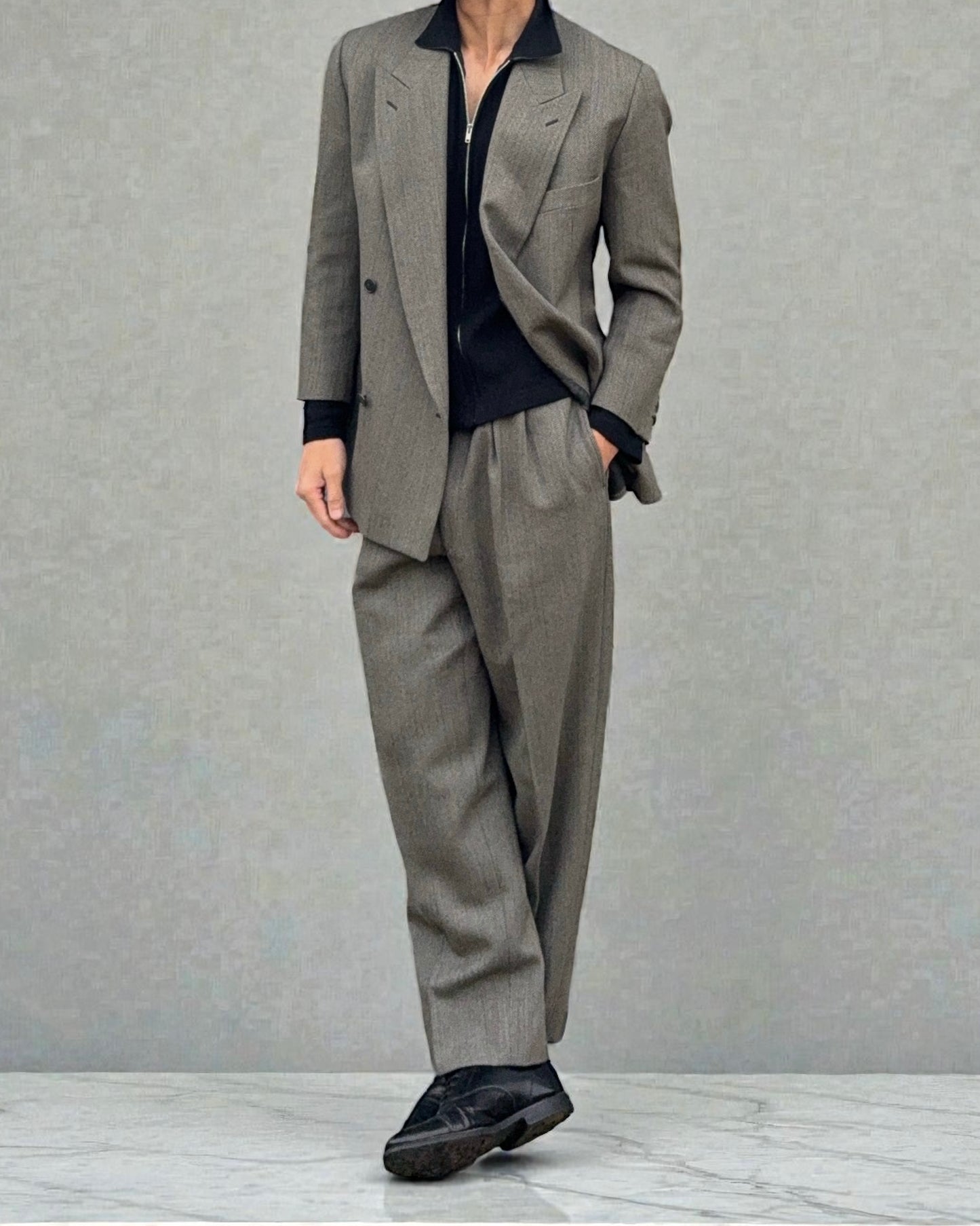 Emporio Armani 1990s Double-Breasted Pleated Wool Suit - Size M Jacket / 34" Waist