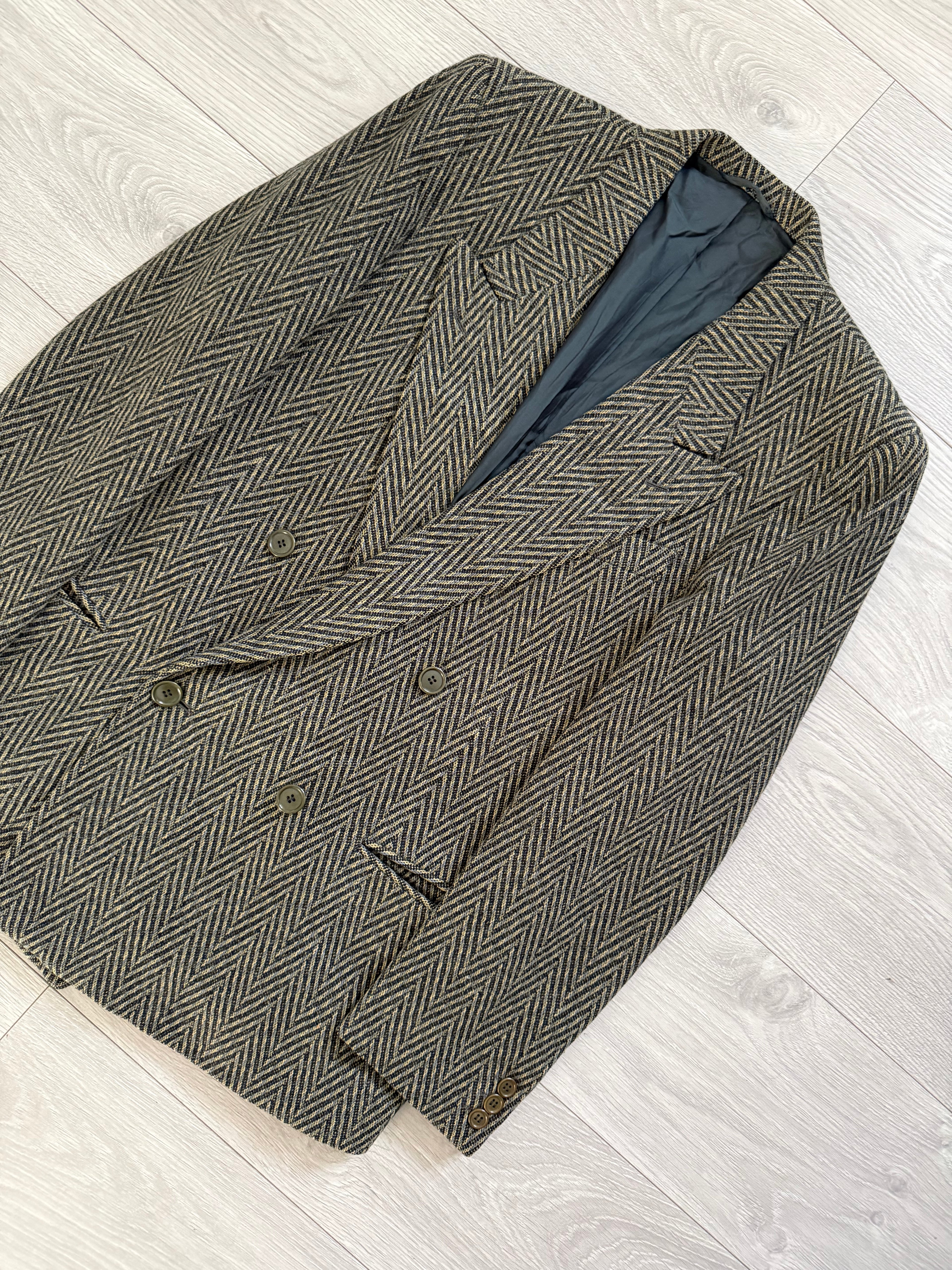 Hilton Armani 1980s Peaked Lapel Double Breasted Herringbone Sports Jacket Blazer - Size S