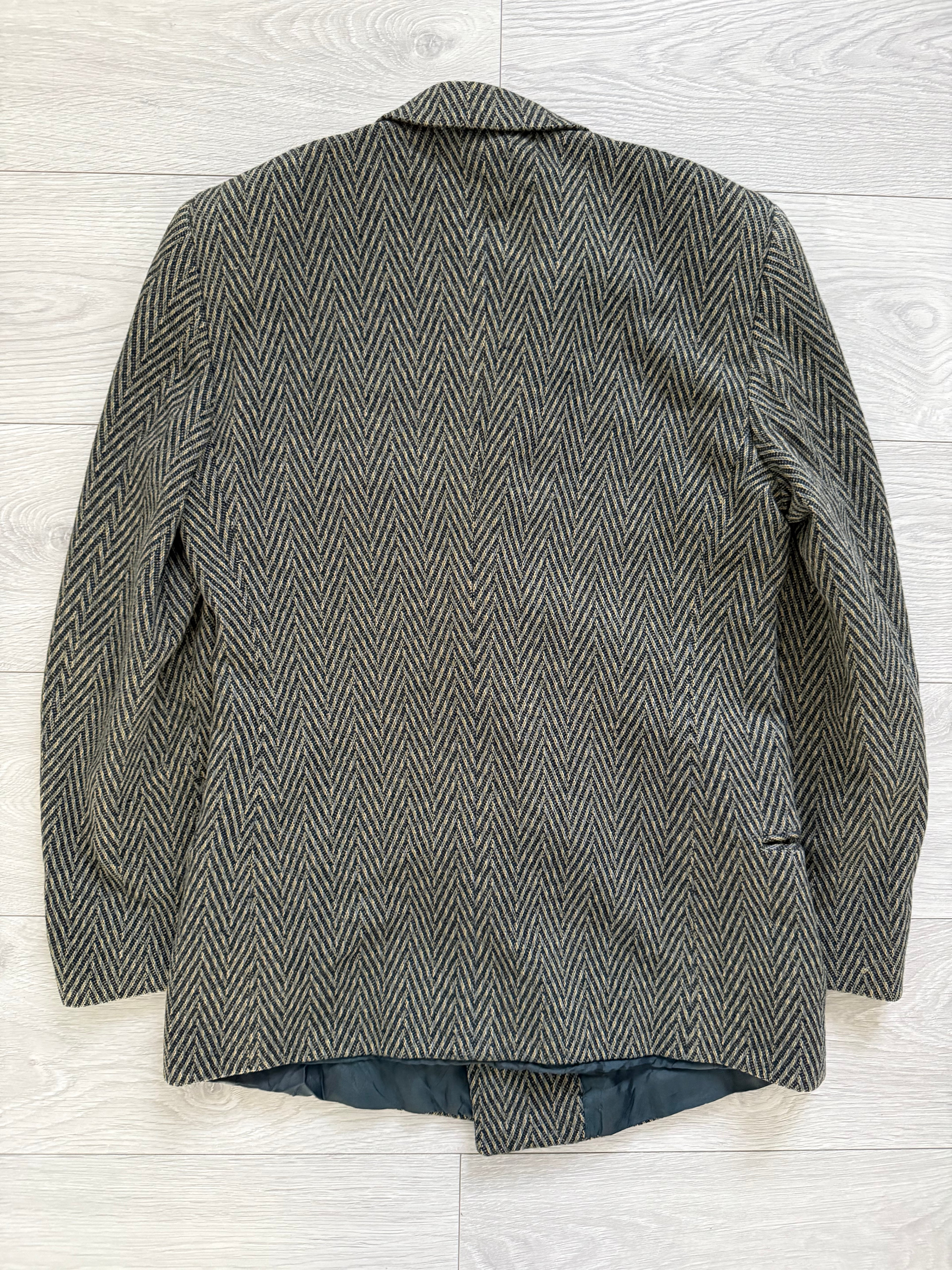 Hilton Armani 1980s Peaked Lapel Double Breasted Herringbone Sports Jacket Blazer - Size S