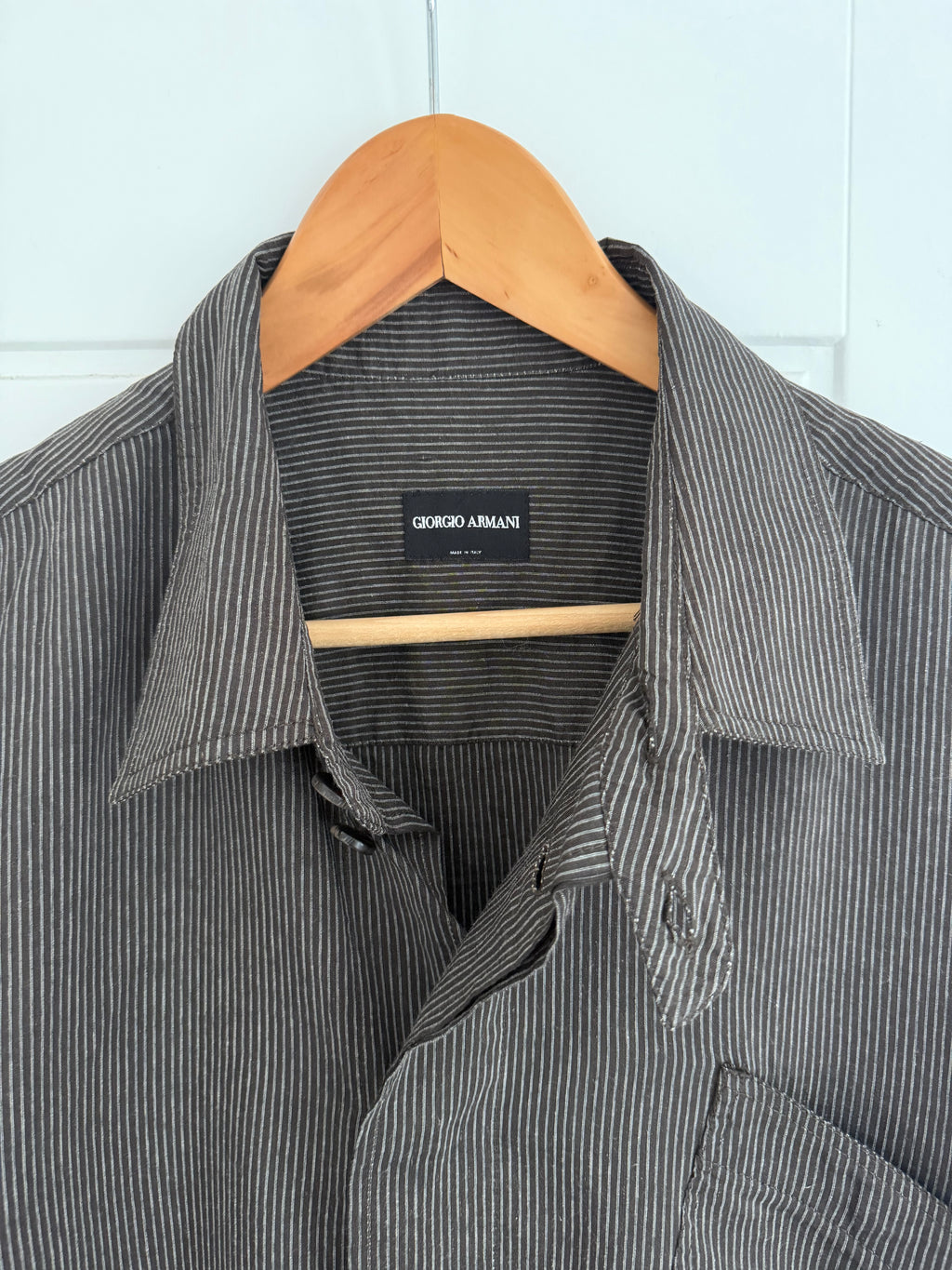 Giorgio Armani Black Label 1990s Slant Pocket Textured Relaxed Shirt - Size L