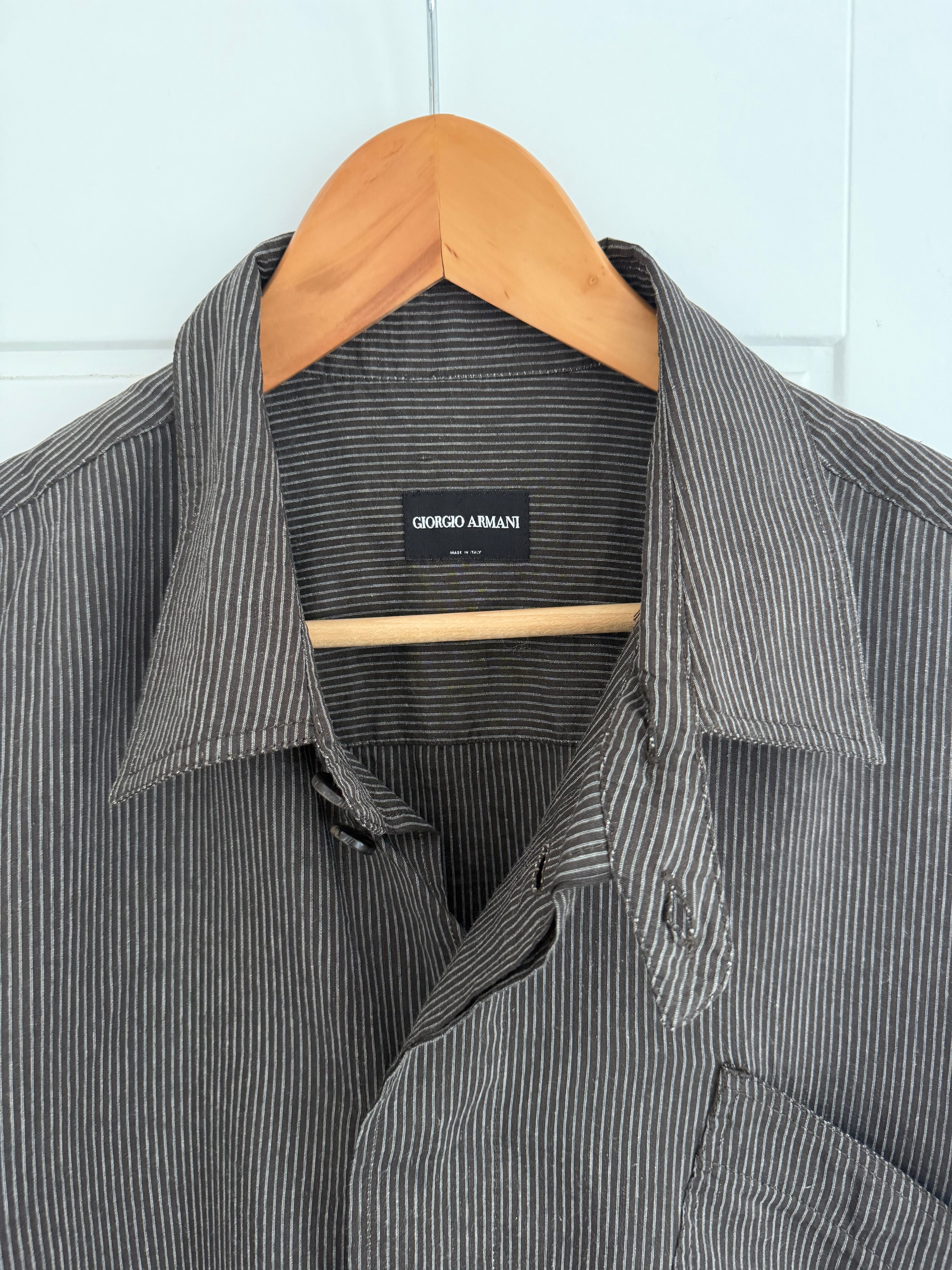 Giorgio Armani Black Label 1990s Slant Pocket Textured Relaxed Shirt - Size L