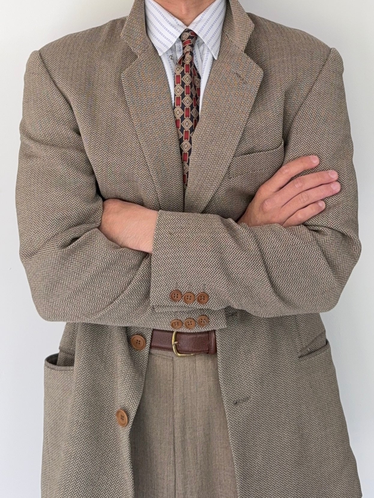 Giorgio Armani 1990s 3B Textured Jacquard Wool Sports Jacket Blazer - Size M