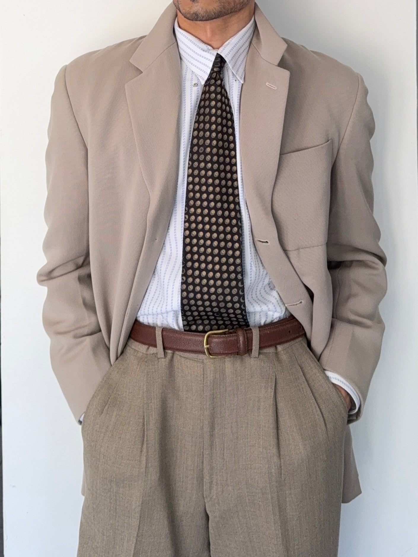 Hilton Armani 1990s Draped Wool 3B Ecru Sports Jacket Blazer - Size M