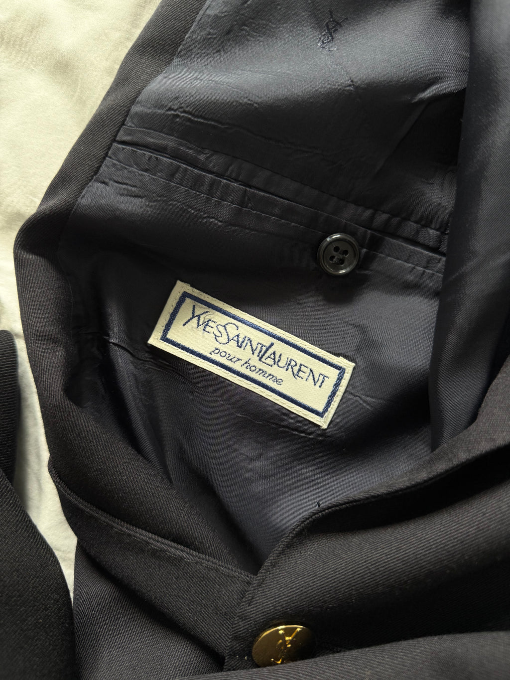 Yves Saint Laurent 1980s Metal Button 2B Wool Sport Jacket Blazer Navy Blue - Size M