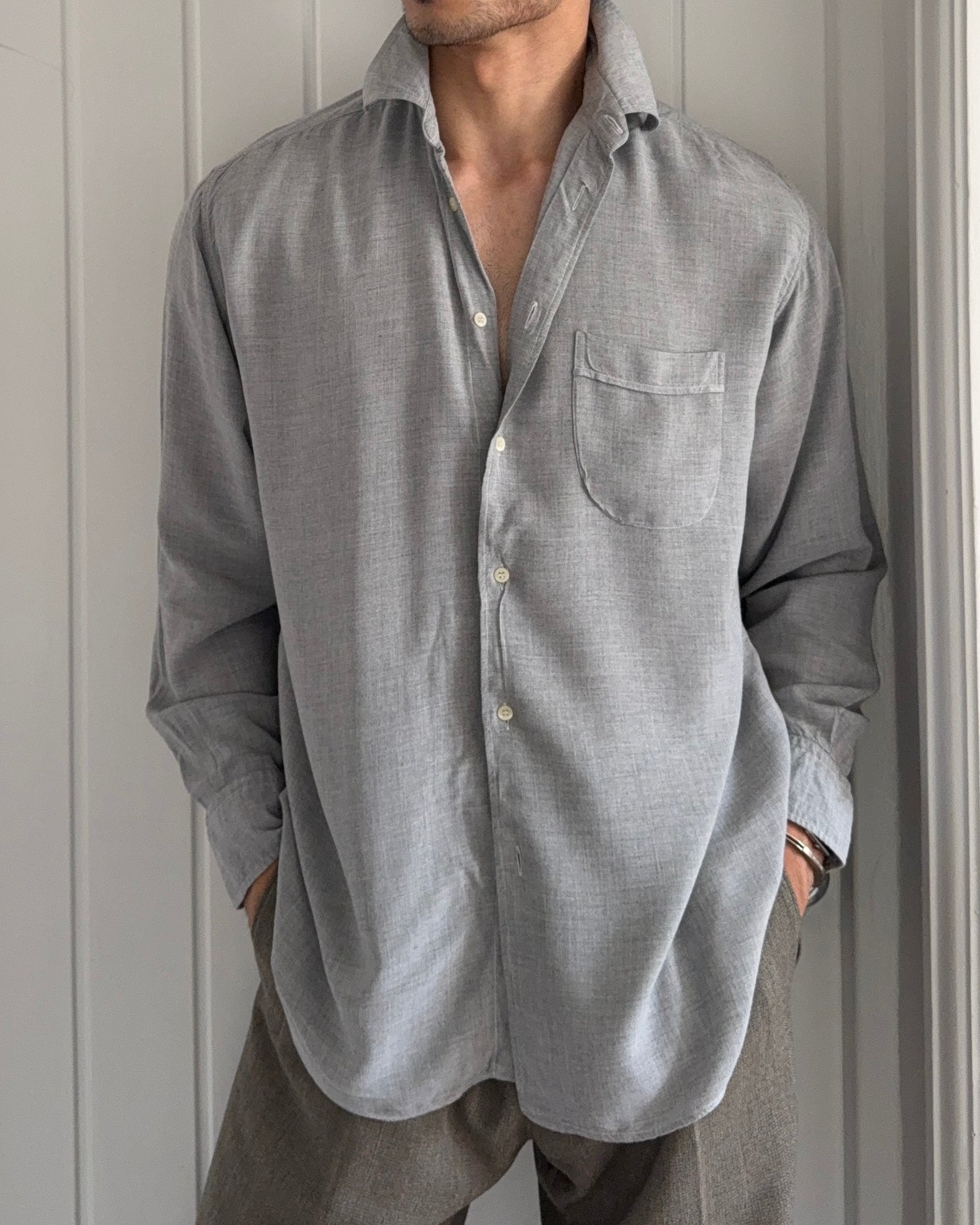 Emporio Armani 1990s Grey Draped Shirt - Size S