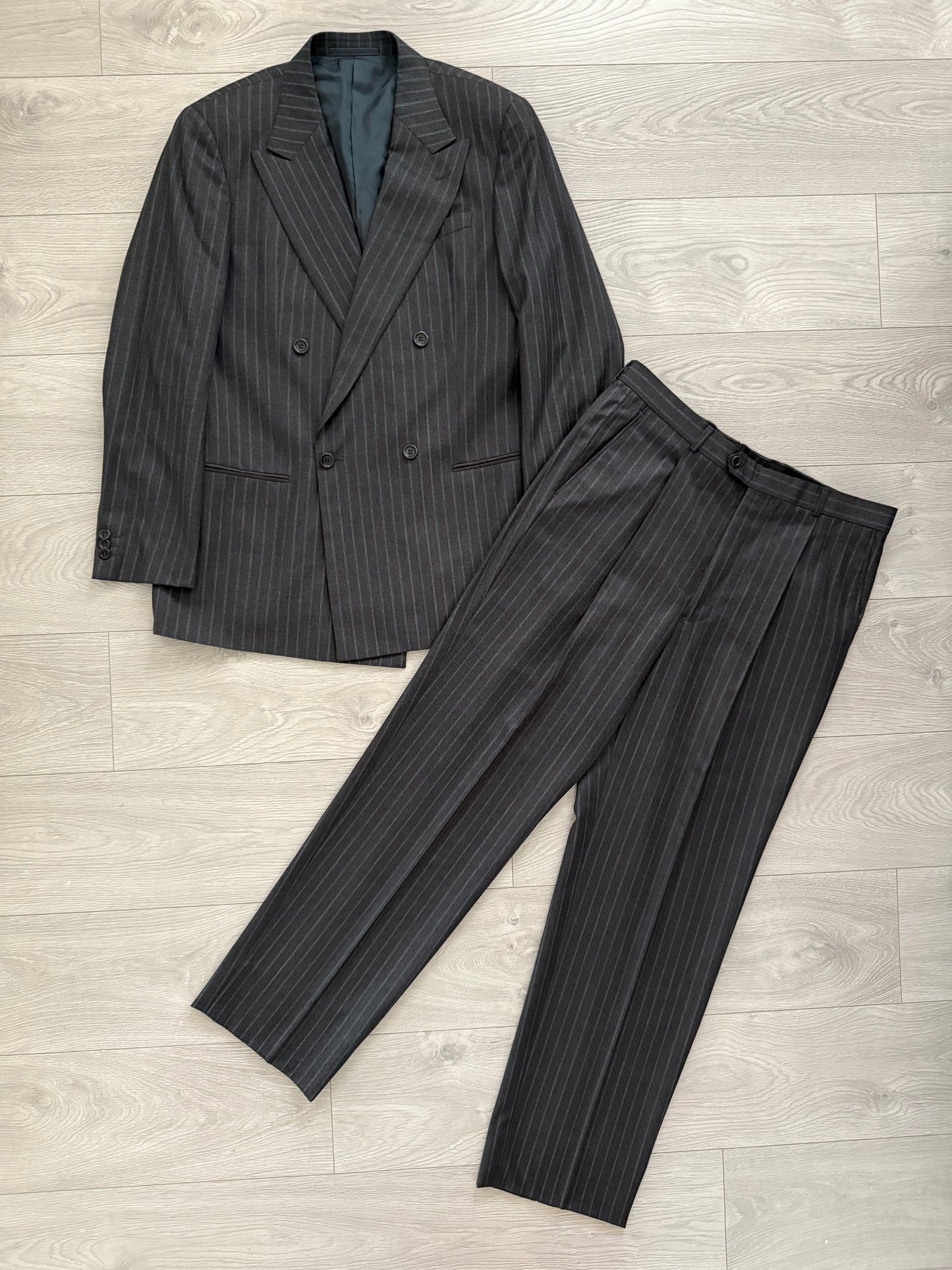 Armani 1990s Double Breasted Pleated Wool Suit - Size L Jacket / 34" Waist