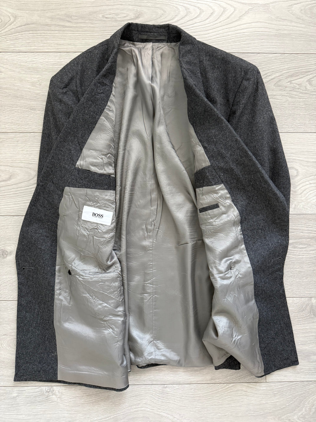 Hugo Boss 1980s 'Al Capone' Grey Peaked Lapel Double Breasted Wool Sports Jacket Blazer - Size M