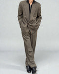 Giorgio Armani 1980s Double Breasted Pleated Wool Suit Olive Taupe New - Size L Jacket / 32" Waist