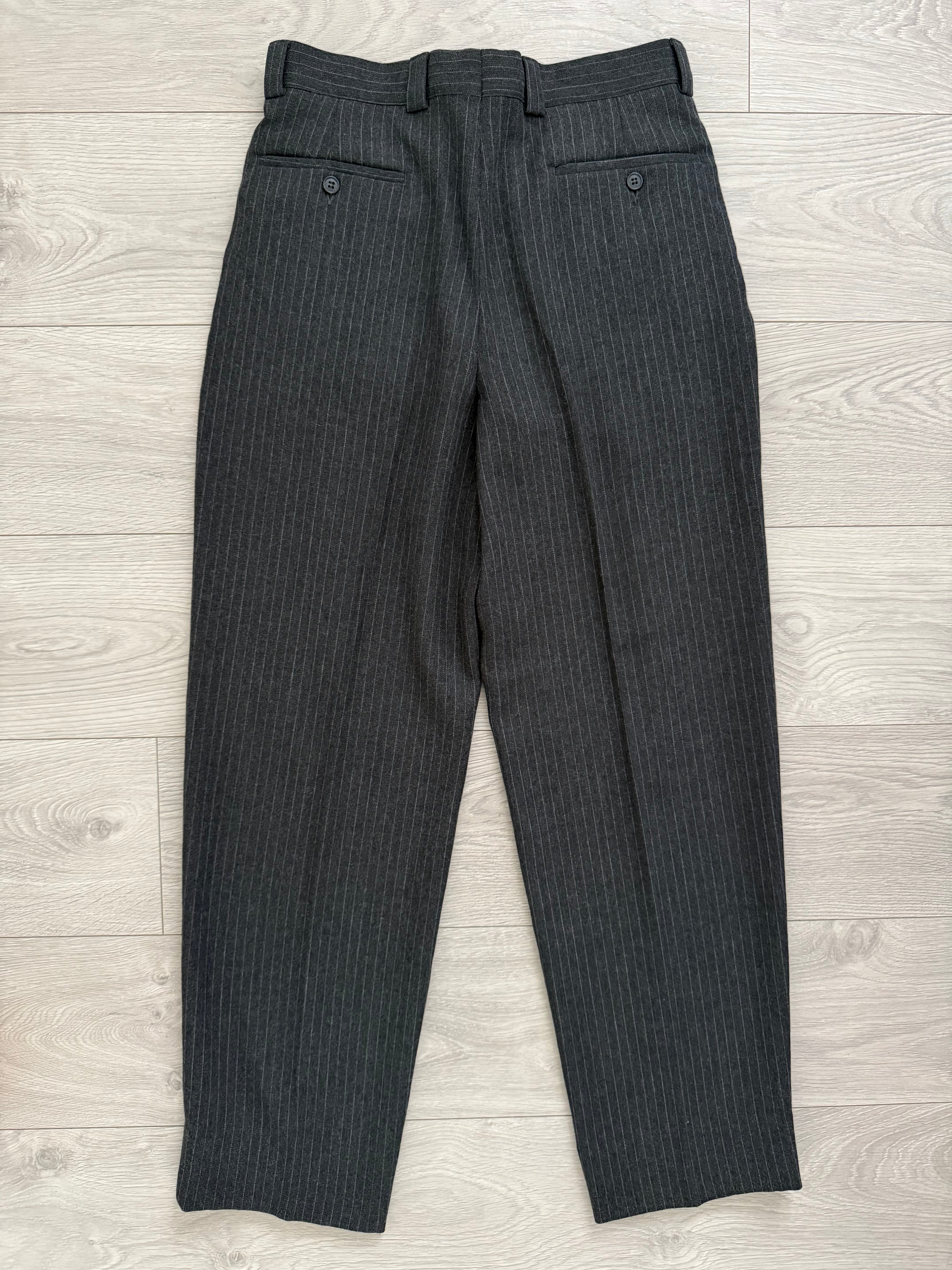 Versace 1980s Notch Lapel Double Breasted Pleated Wool Pinstriped Suit Grey - Size M Jacket / 32" Waist