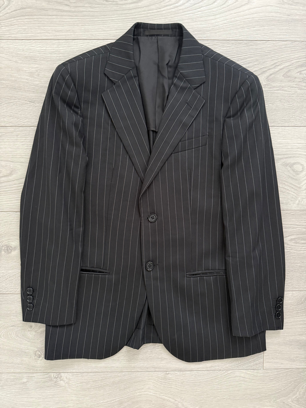 Armani 1990s 2B Striped Pleated Wool Suit - Size S Jacket / 32" Waist