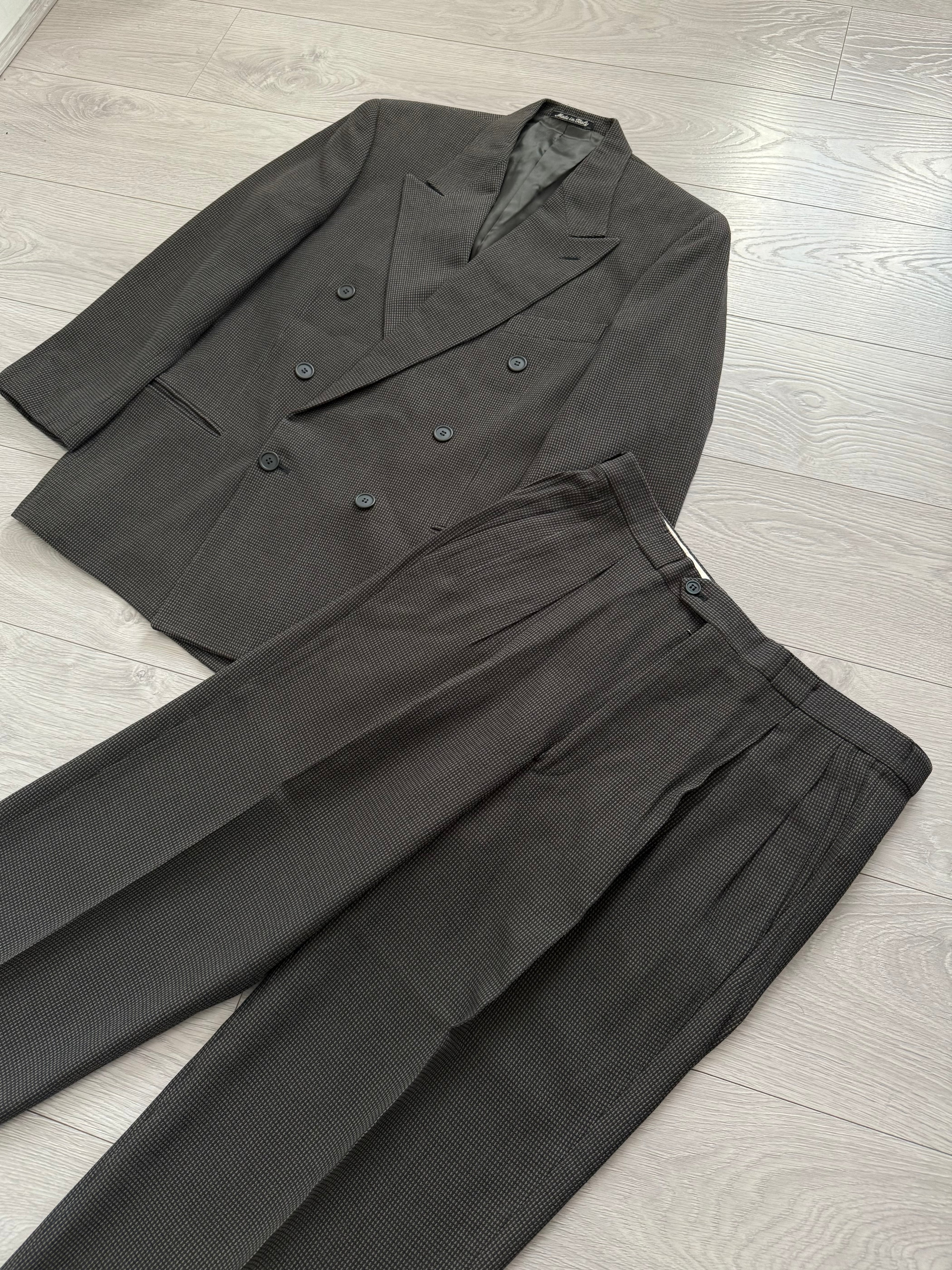 Giorgio Armani 1980s Double-Breasted Pleated Textured Wool Suit - Size L Jacket / 34" Waist