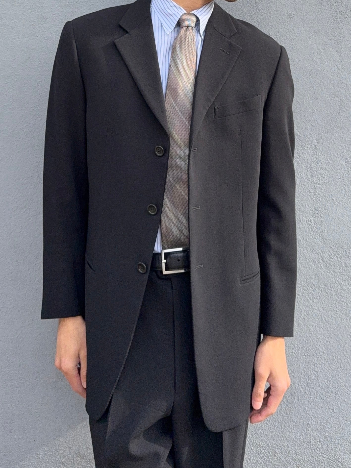 Armani 1990s 3B Black Pleated Wool Suit - Size L Jacket / 33" Waist