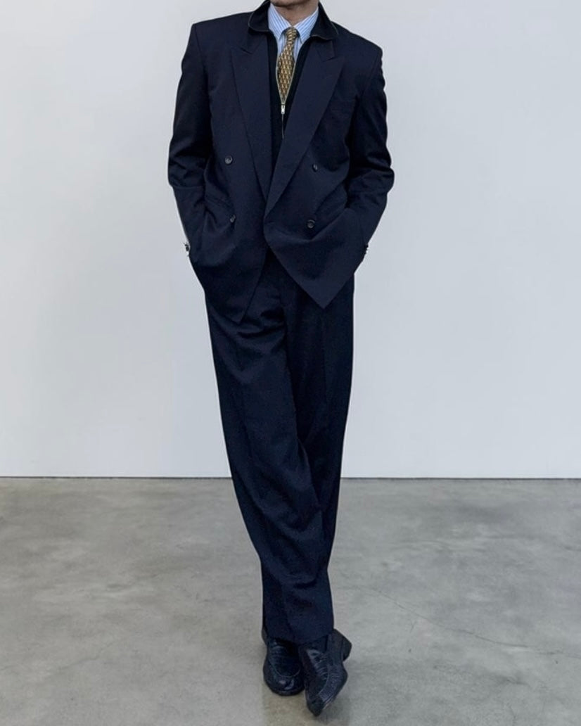 Comme Des Garcons Homme 1992 Double Breasted Pleated Wool Navy Suit - Size M Jacket / 30" Waist