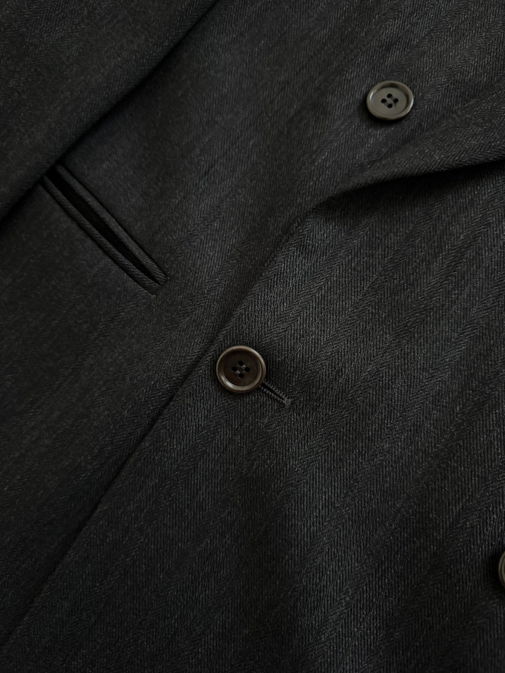 Valentino 1980s Peaked Lapel Double Breasted Wool Herringbone Grey Sport Jacket Blazer - Size L