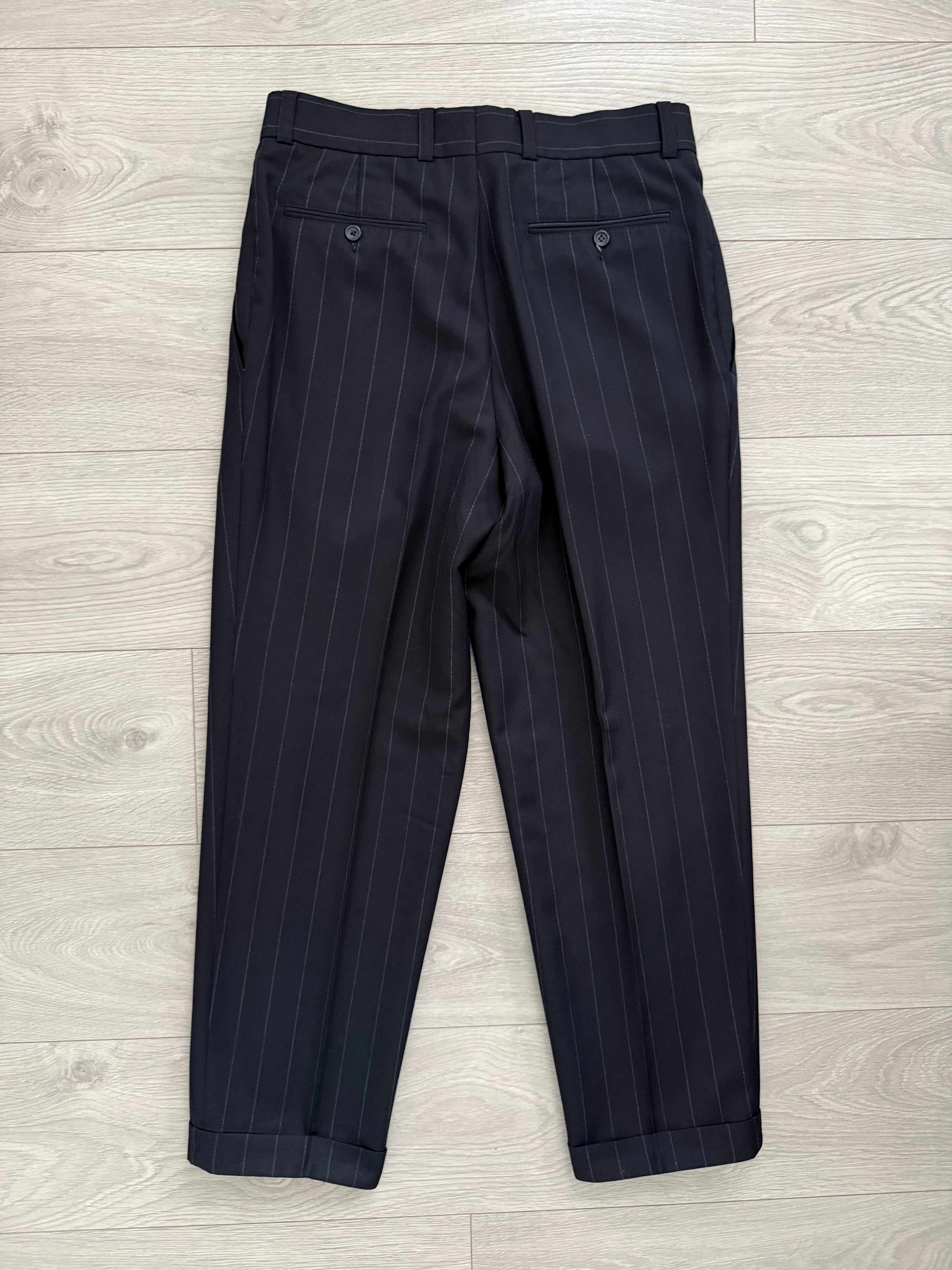Hugo Boss 1990s 'Nostalgia' 6B Double Breasted Pleated Striped Wool Navy Suit - Size M Jacket / 32" Waist