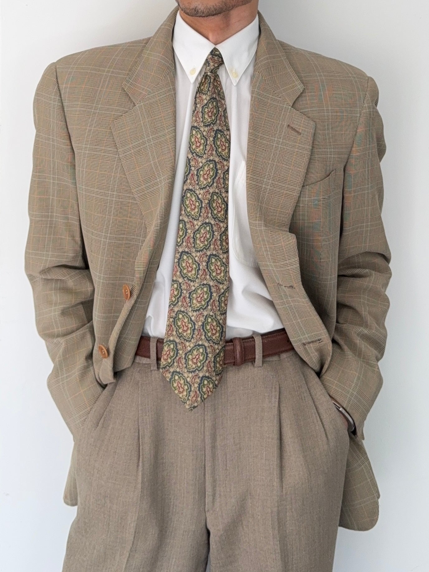 Giorgio Armani 1980s 3B Check Wool Sports Jacket Blazer - Size XL