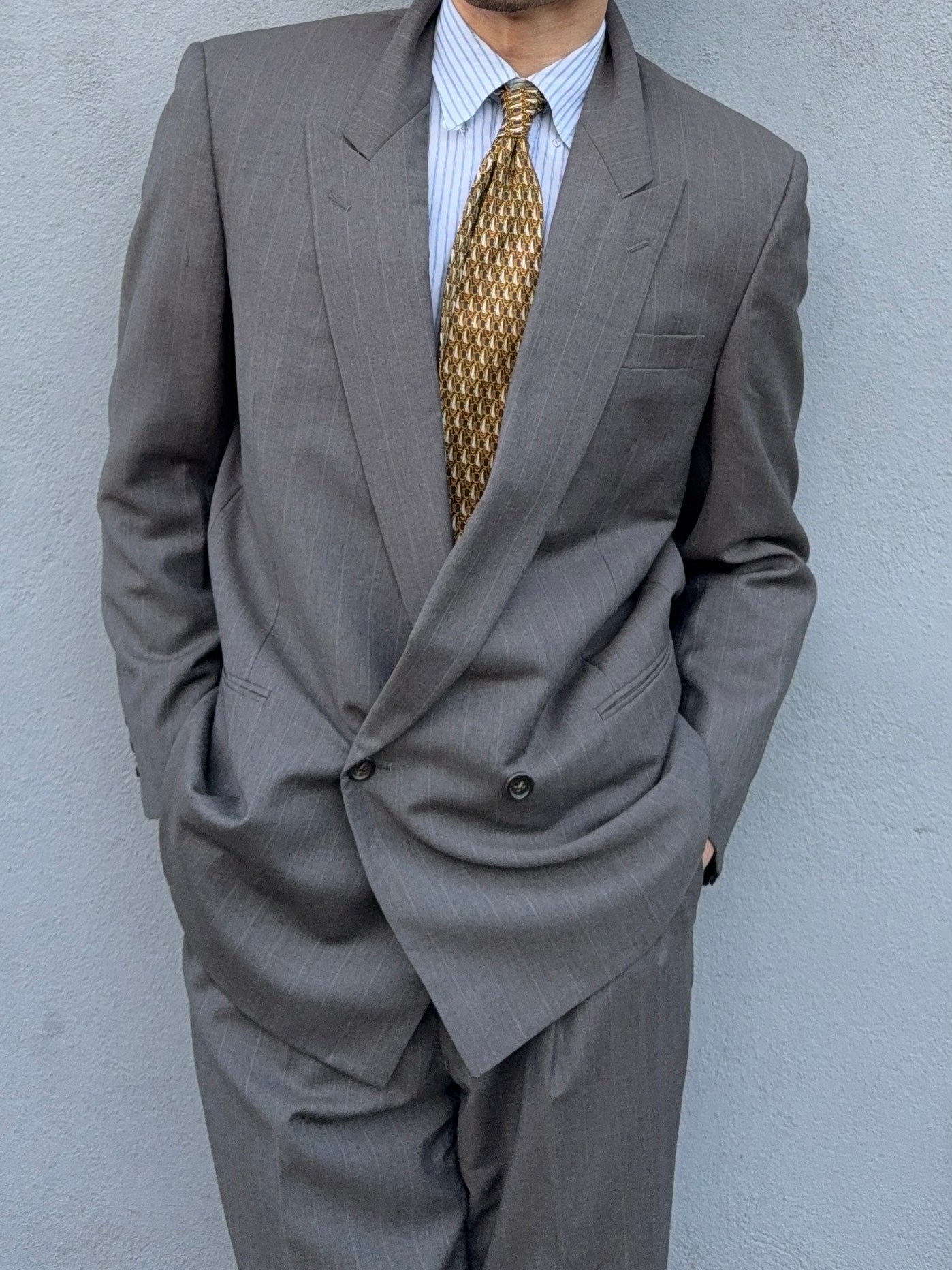 Comme Des Garcons Homme Deux 1990 Double Breasted Pleated Wool Grey Suit - Size M Jacket / 30" Waist