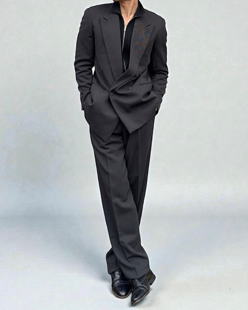 Giorgio Armani 1980s Double Breasted Pleated Wool Suit Black New - Size S Jacket / 30" Waist