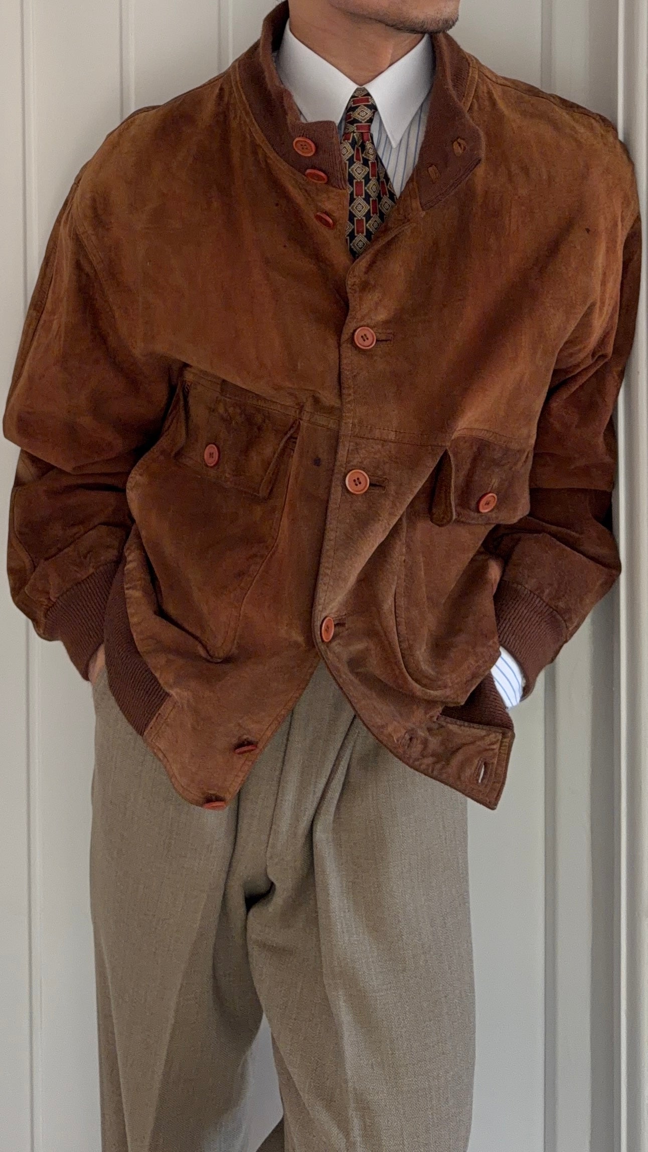 1980s Vera Pelle Leather Suede Jacket Rust Brown - Size L