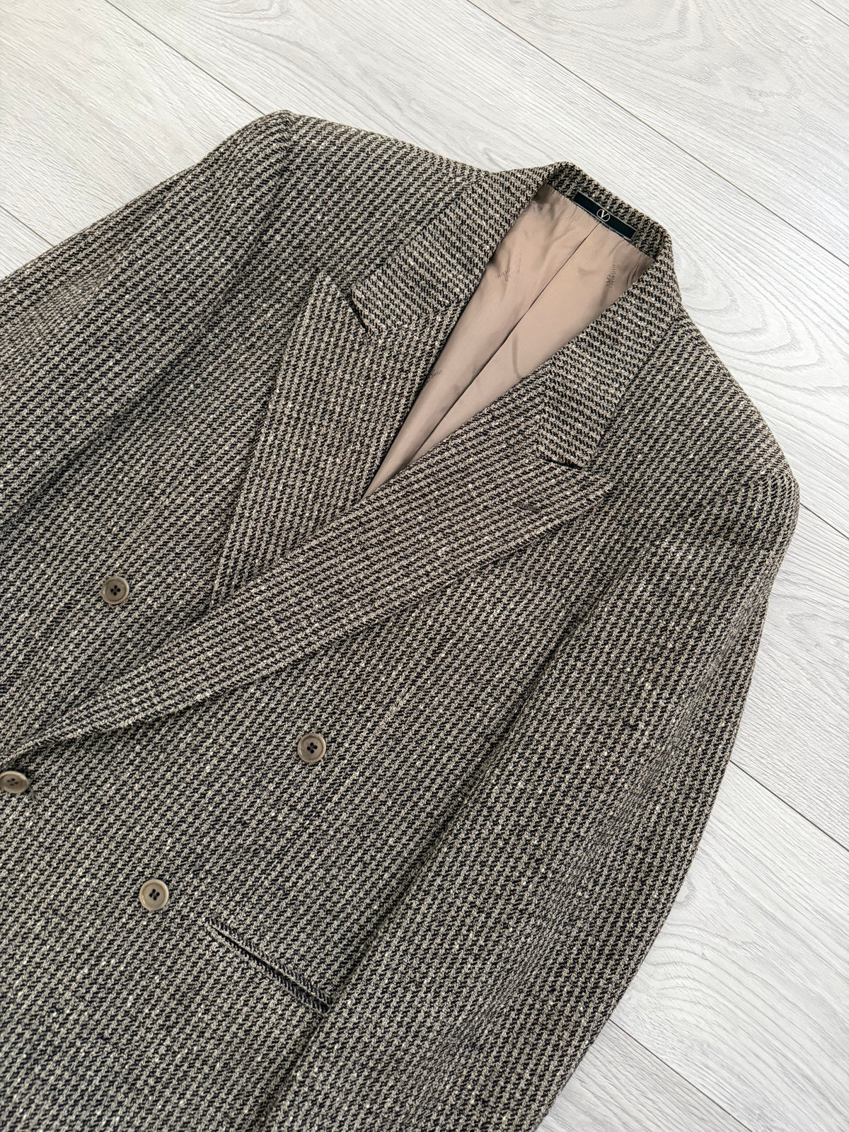 Valentino 1980s Peaked Lapel Double Breasted Textured Wool Sport Jacket Blazer - Size M