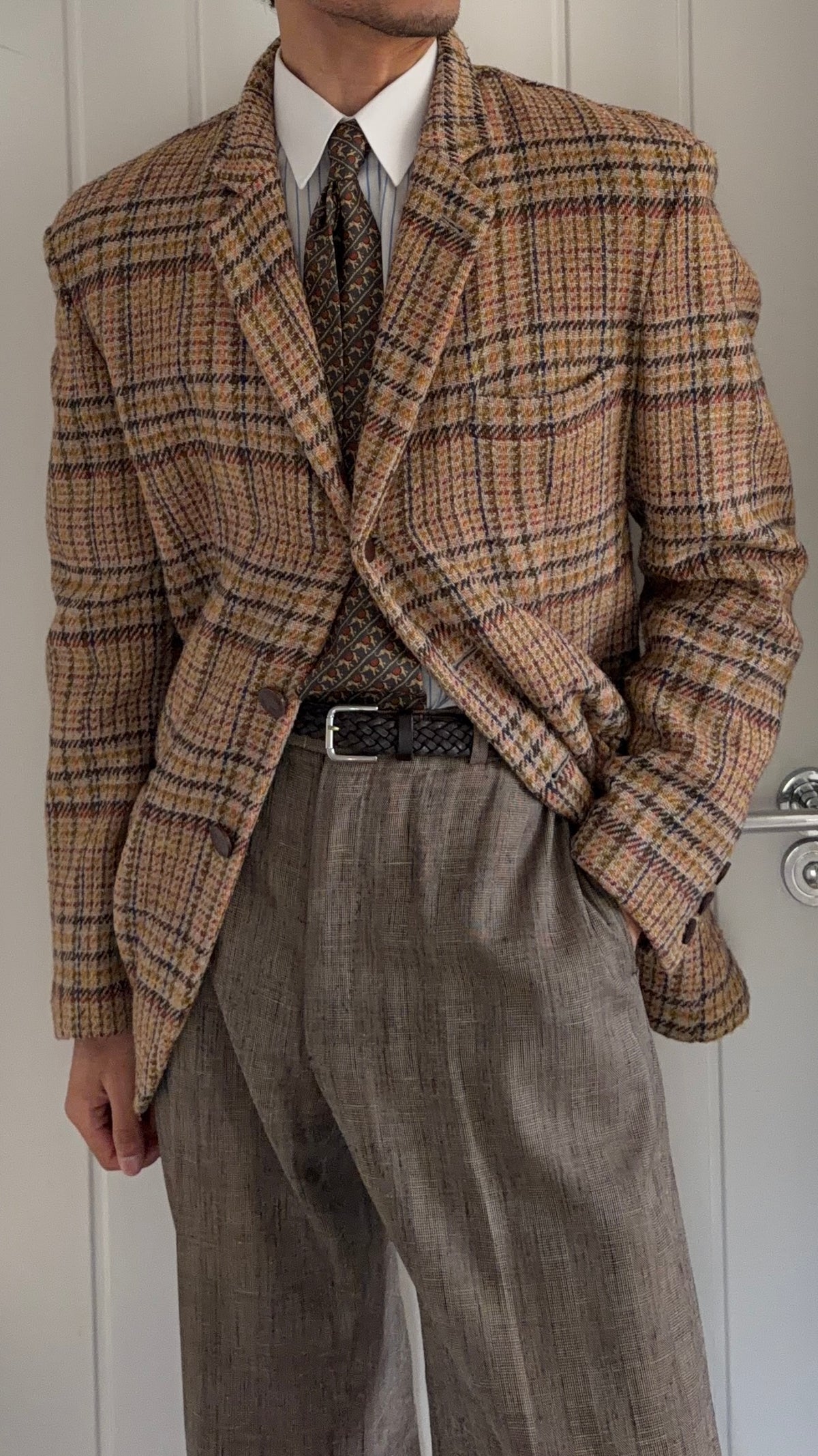 Emporio Armani 1990s 3B Check Wool Textured Sport Jacket Blazer - Size M