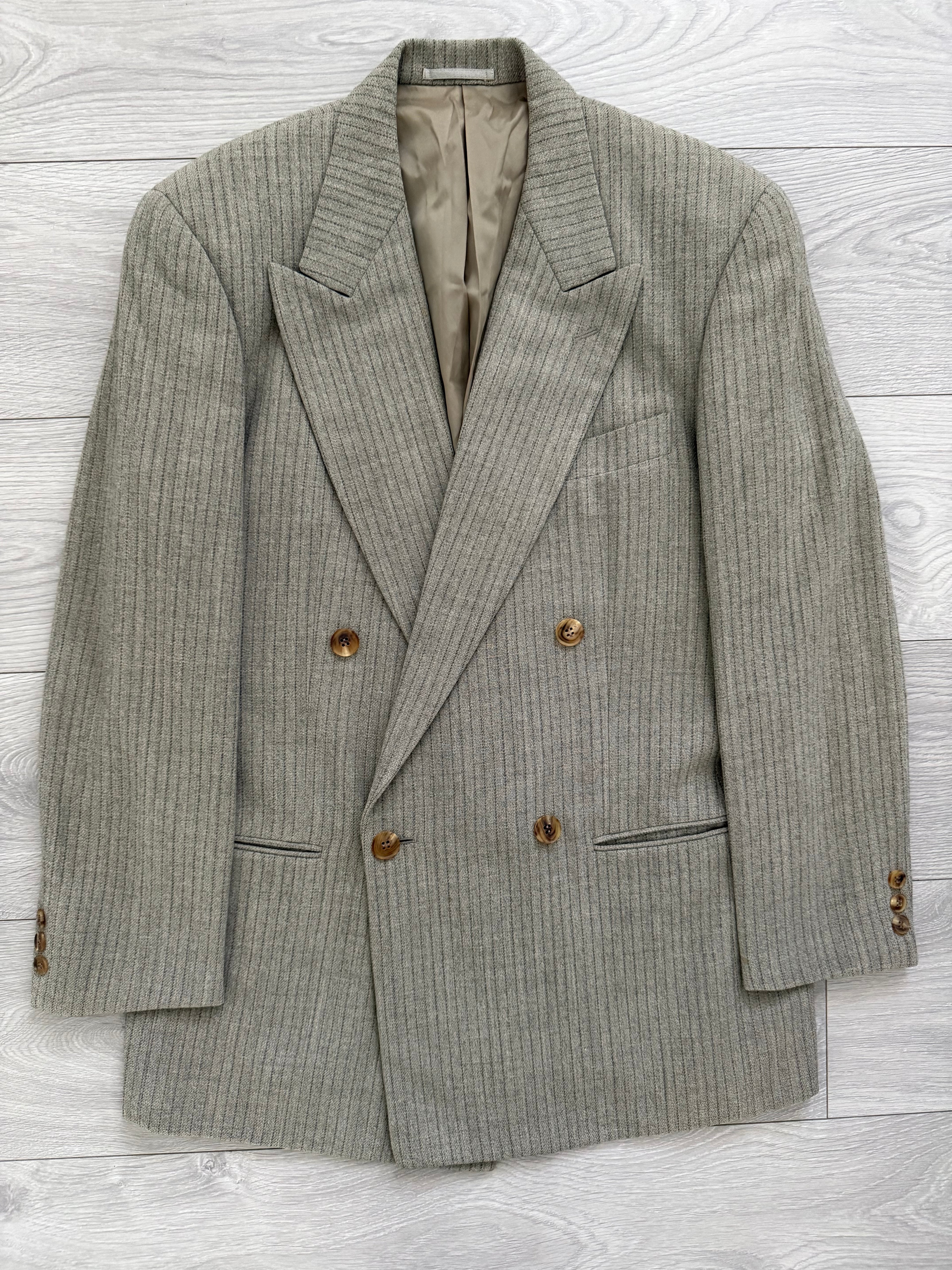 Basile 1980s Torello Viera Fabric Peaked Lapel Double Breasted Pleated Wool Suit - Size M Jacket / 31" Waist