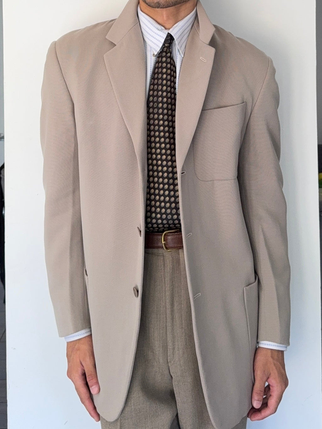 Hilton Armani 1990s Draped Wool 3B Ecru Sports Jacket Blazer - Size M