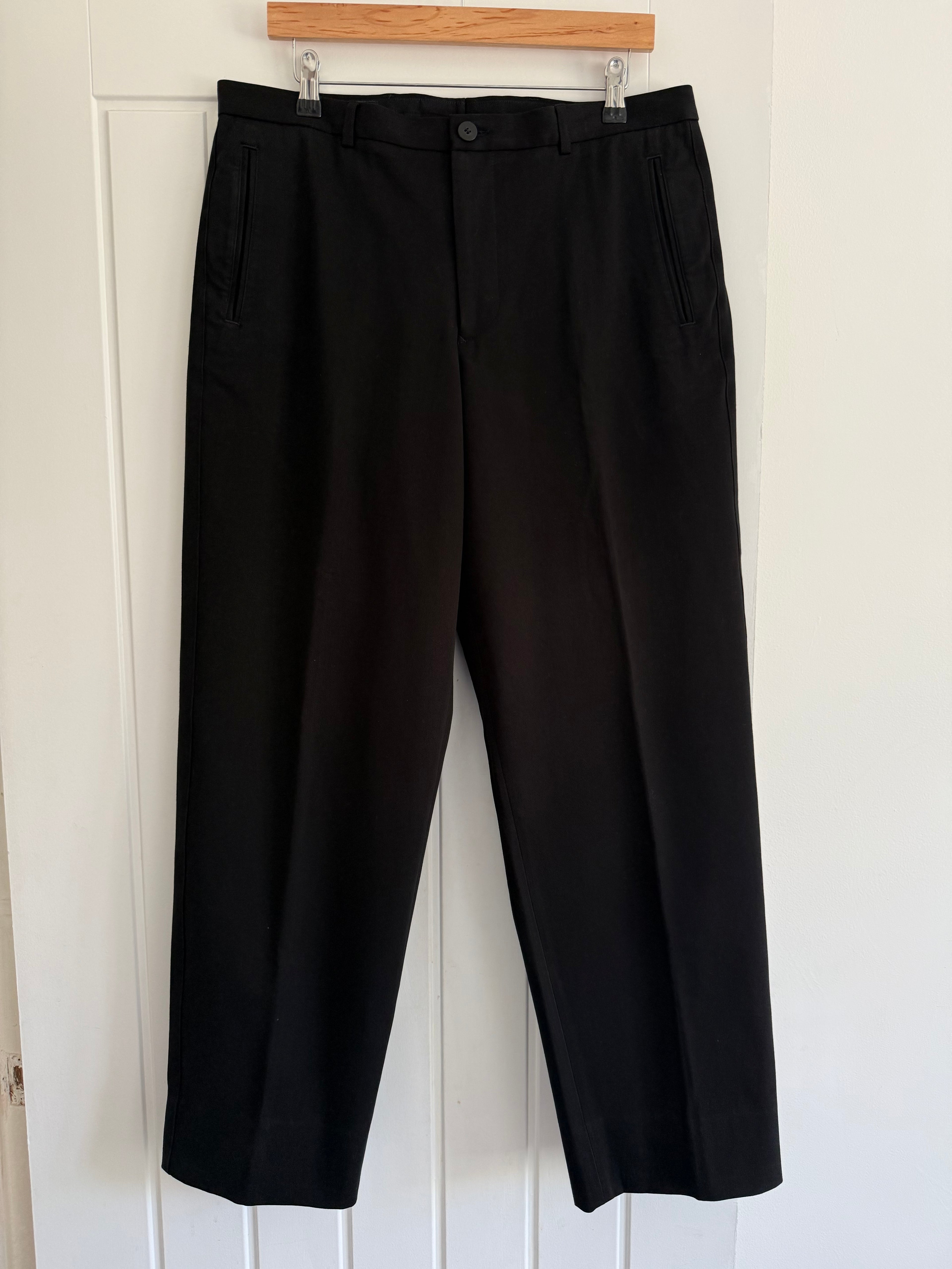 Armani 1990s Black Label Cotton Rubber Black Pants - Size 34" Waist