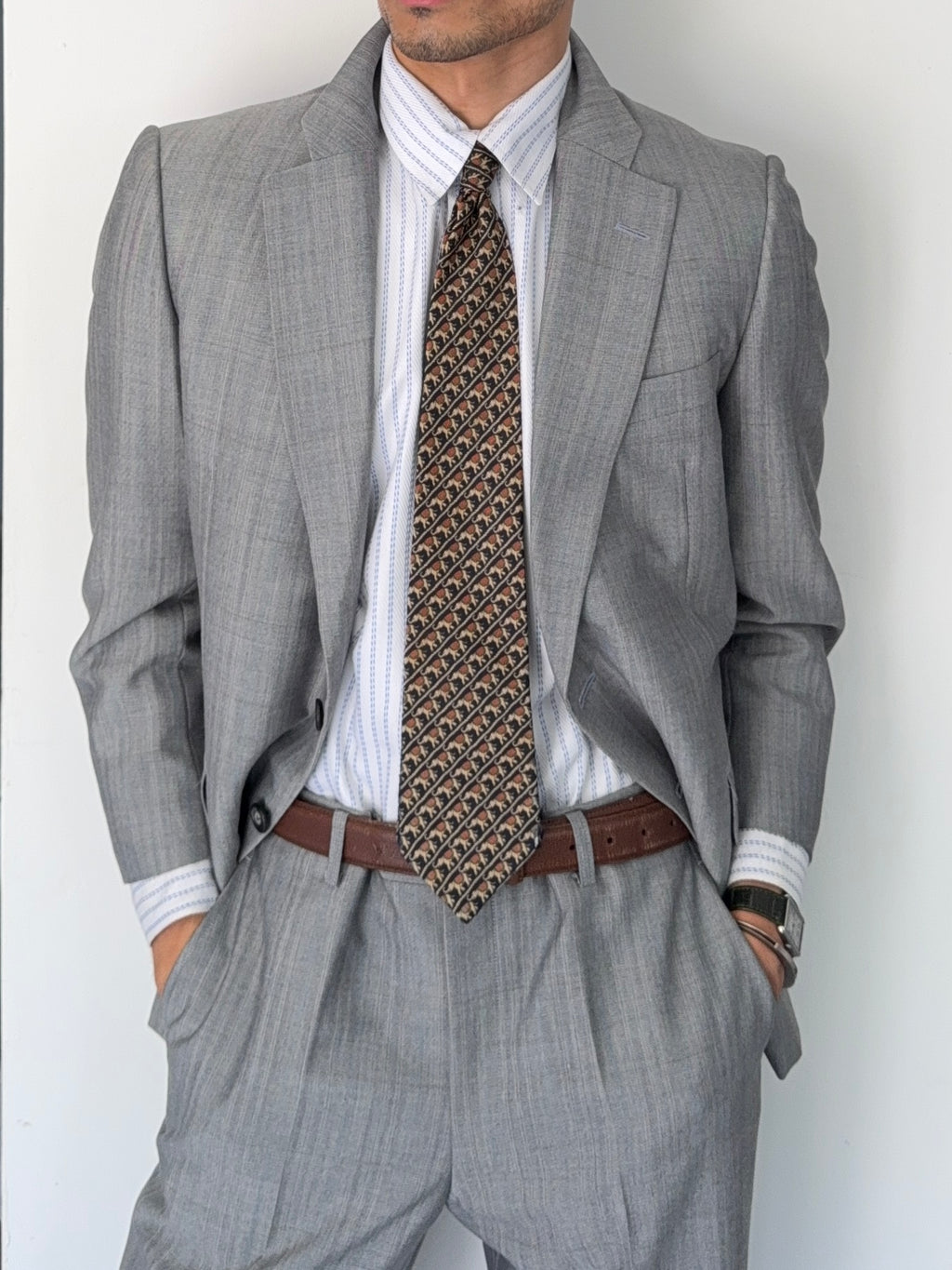 Burberry 1990s 2B Wool Check Grey Suit - Size S Jacket / 32" Waist