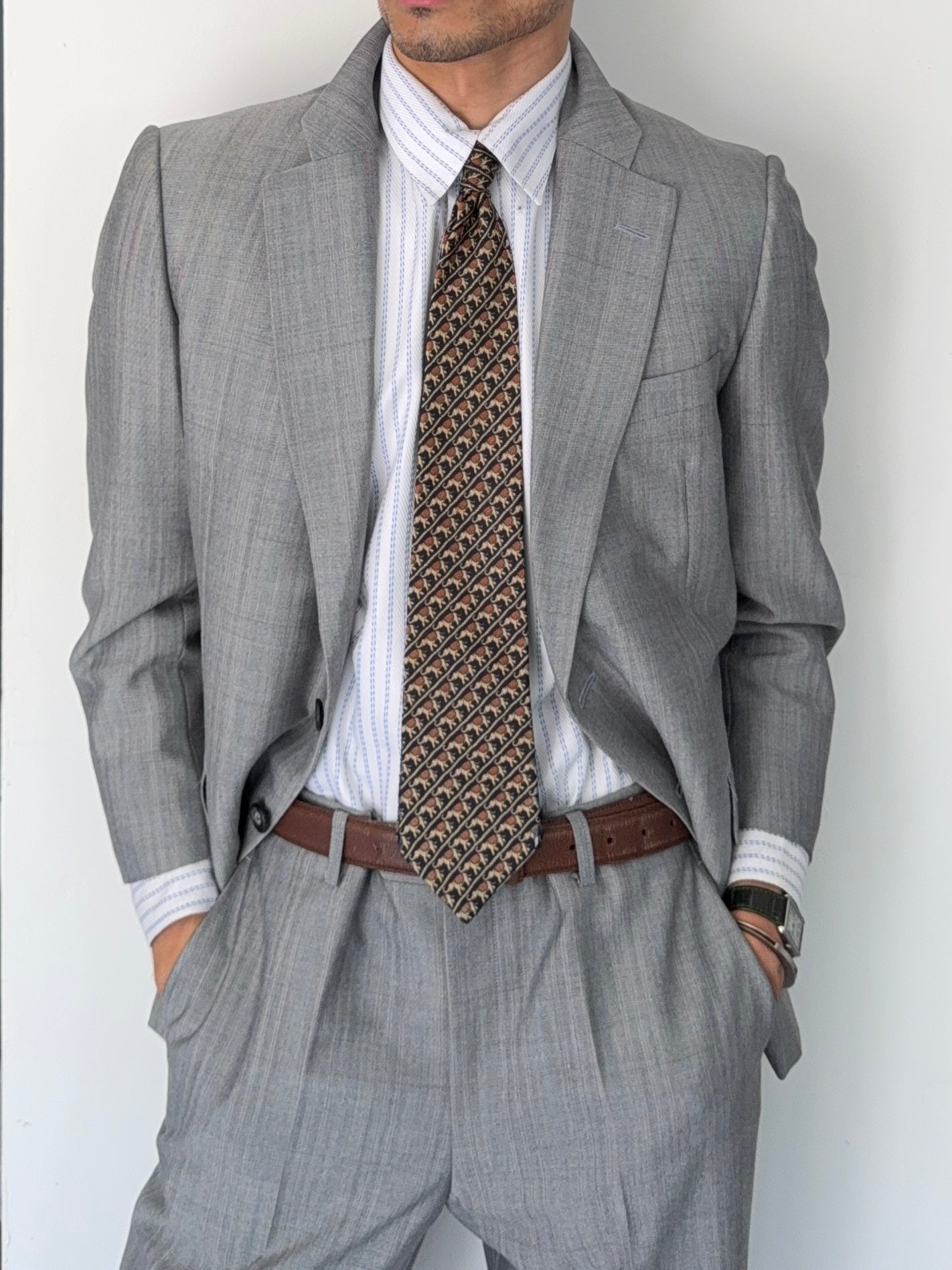 Burberry 1990s 2B Wool Check Grey Suit - Size S Jacket / 32" Waist