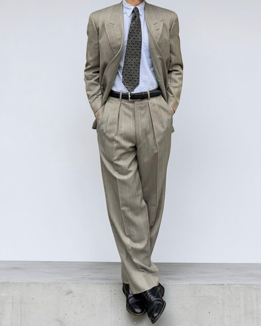 Giorgio Armani Mainline 1980s Double Breasted Pleated Wool Suit - Size M Jacket / 31" Waist