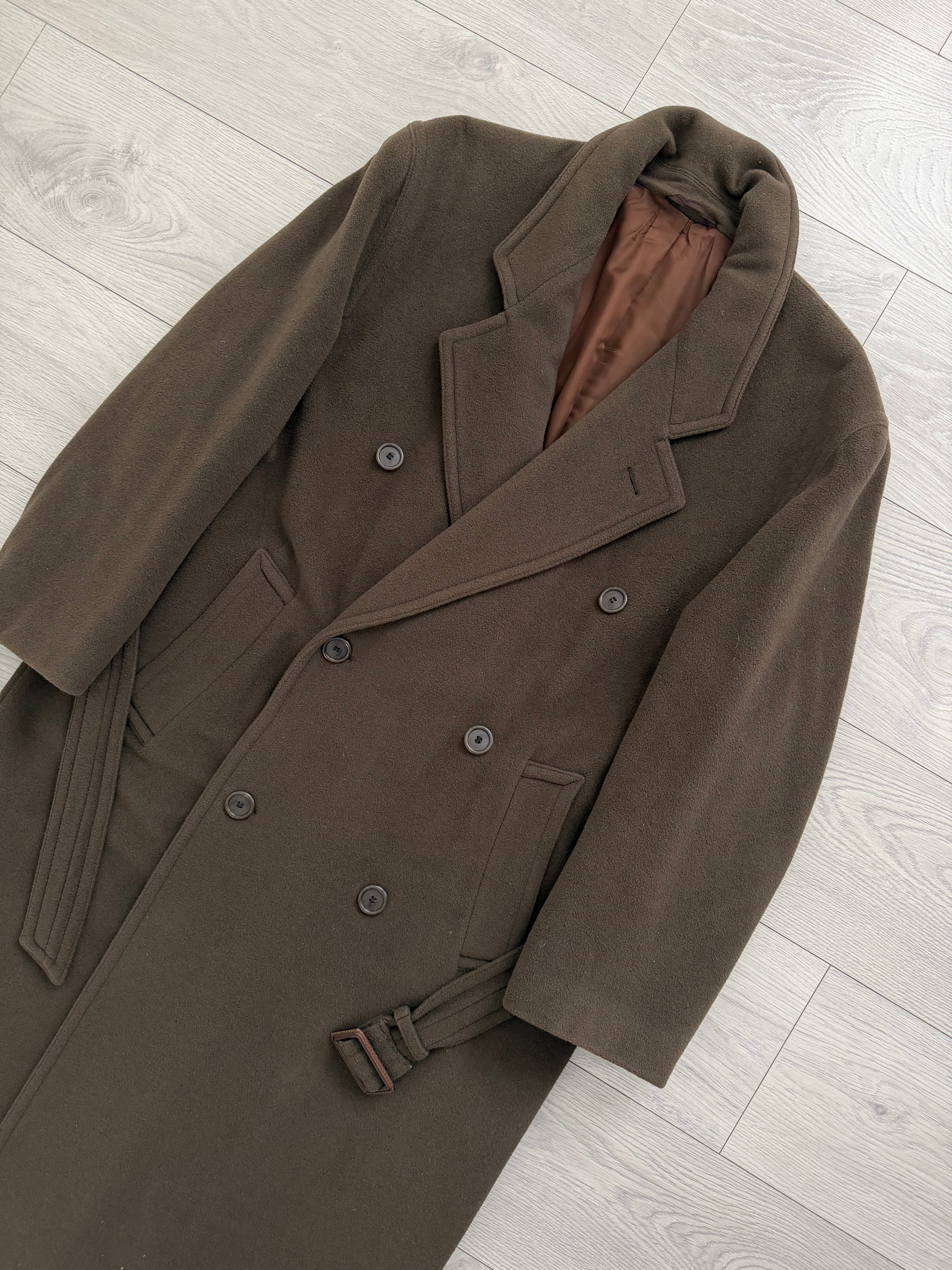 Hugo Boss 1980s Double-Breasted Belted Wool Brown Coat - Size M