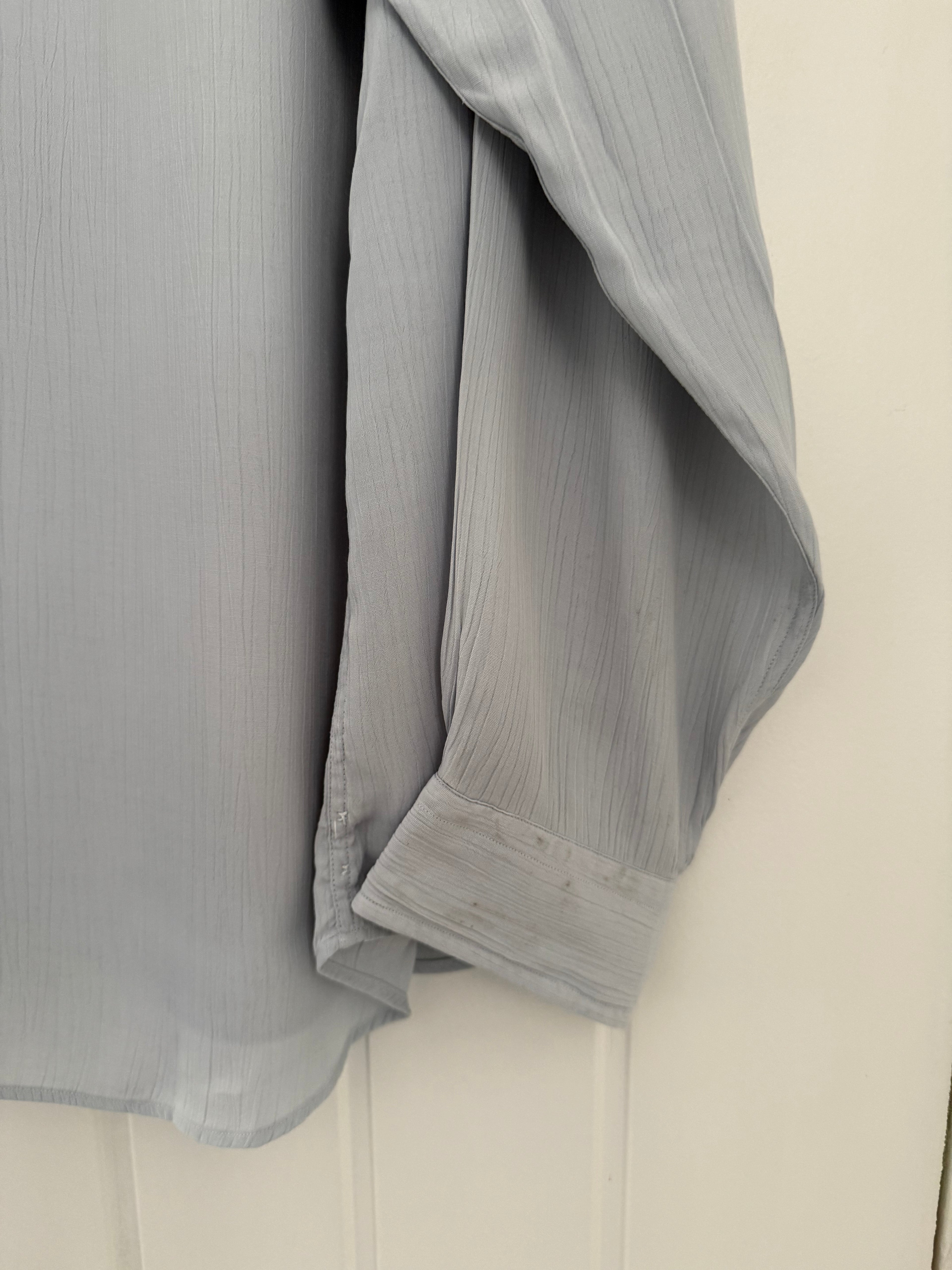 Giorgio Armani 1980s Chiffon Pleated Relaxed Blue Shirt - Size XL