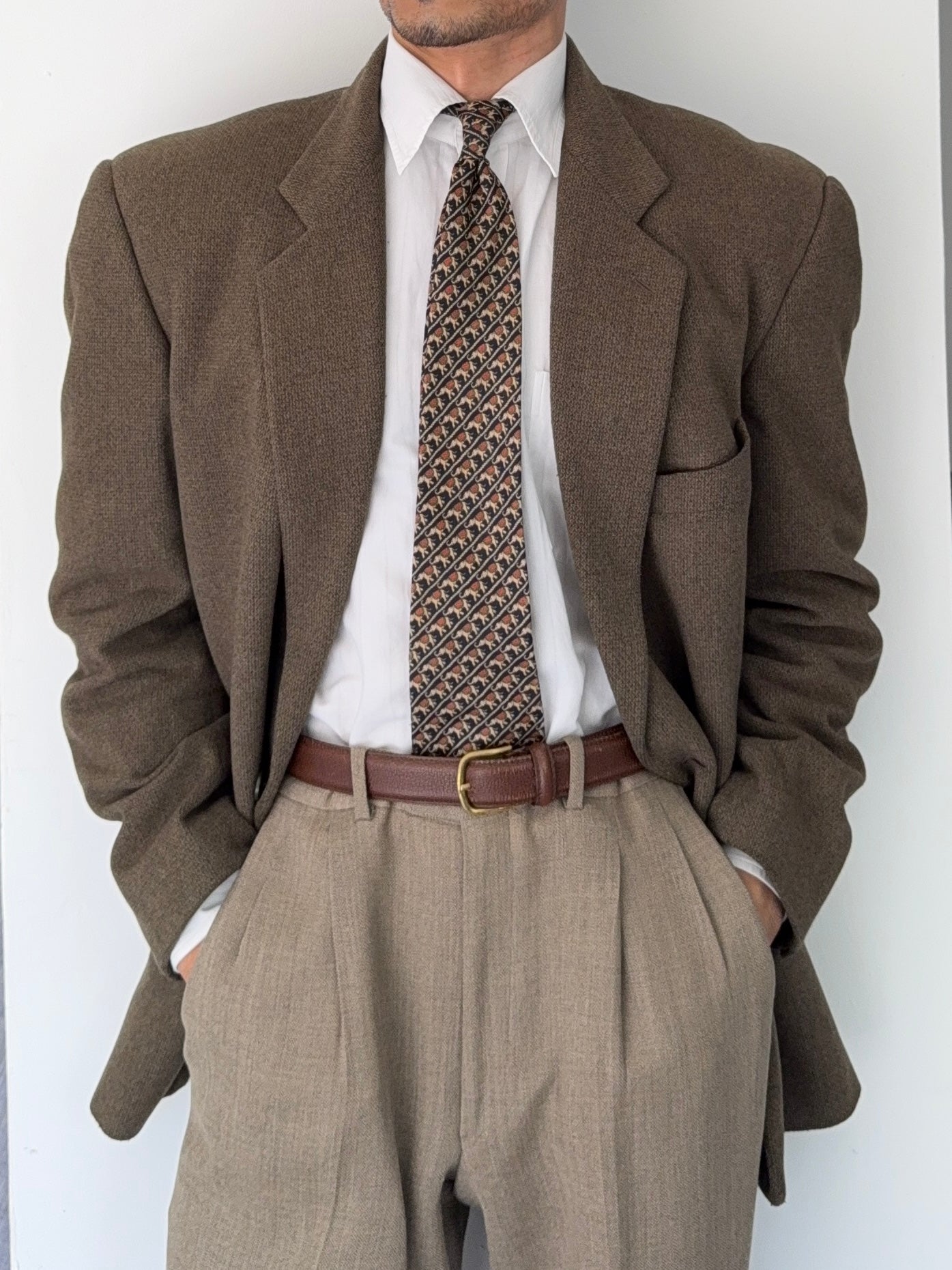 Giorgio Armani 1980s 2B Khaki Brown Wool Sport Jacket Blazer - Size XXL