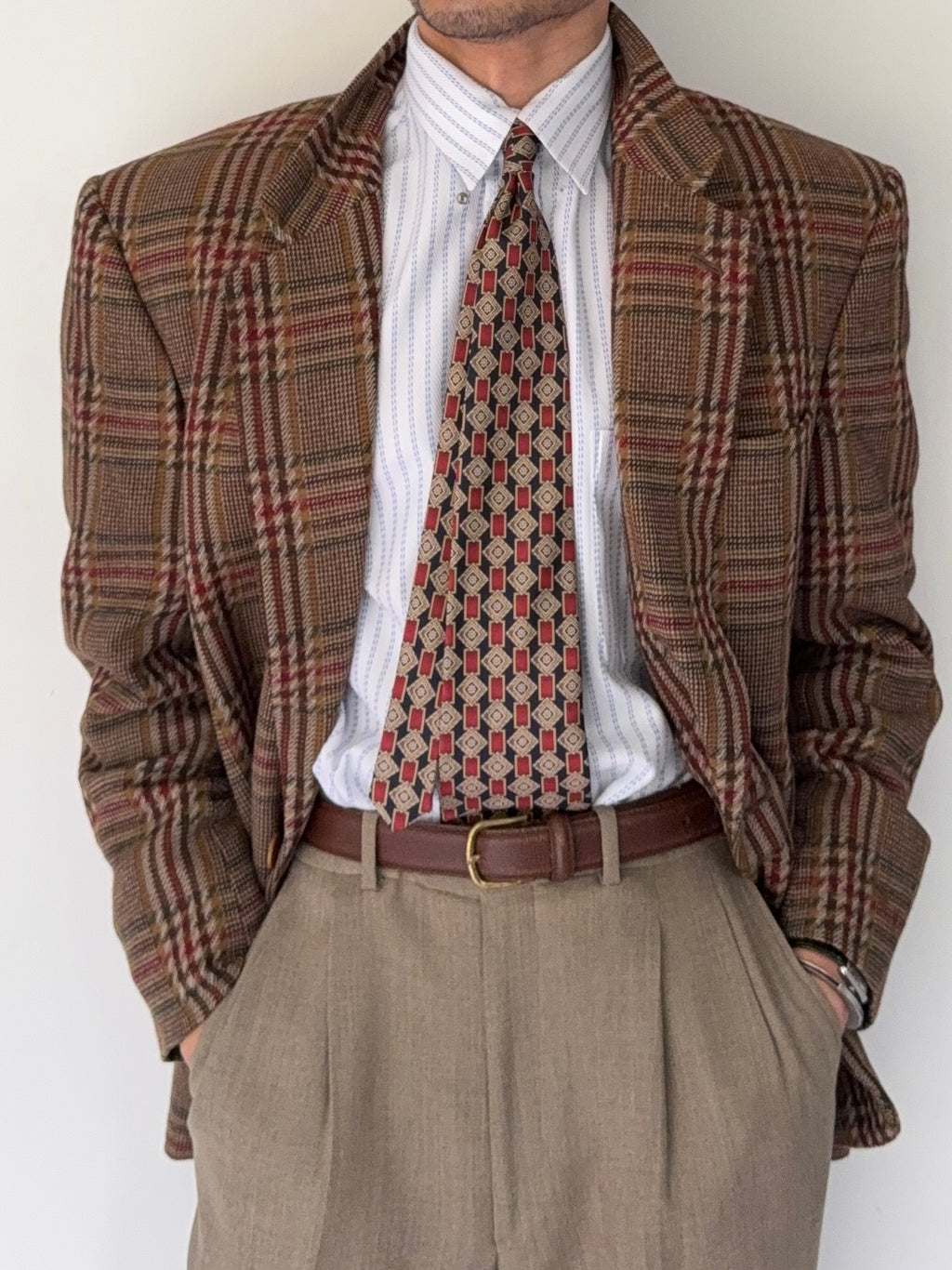 Valentino 1980s 2B Textured Wool Check Sports Jacket Blazer  - Size L