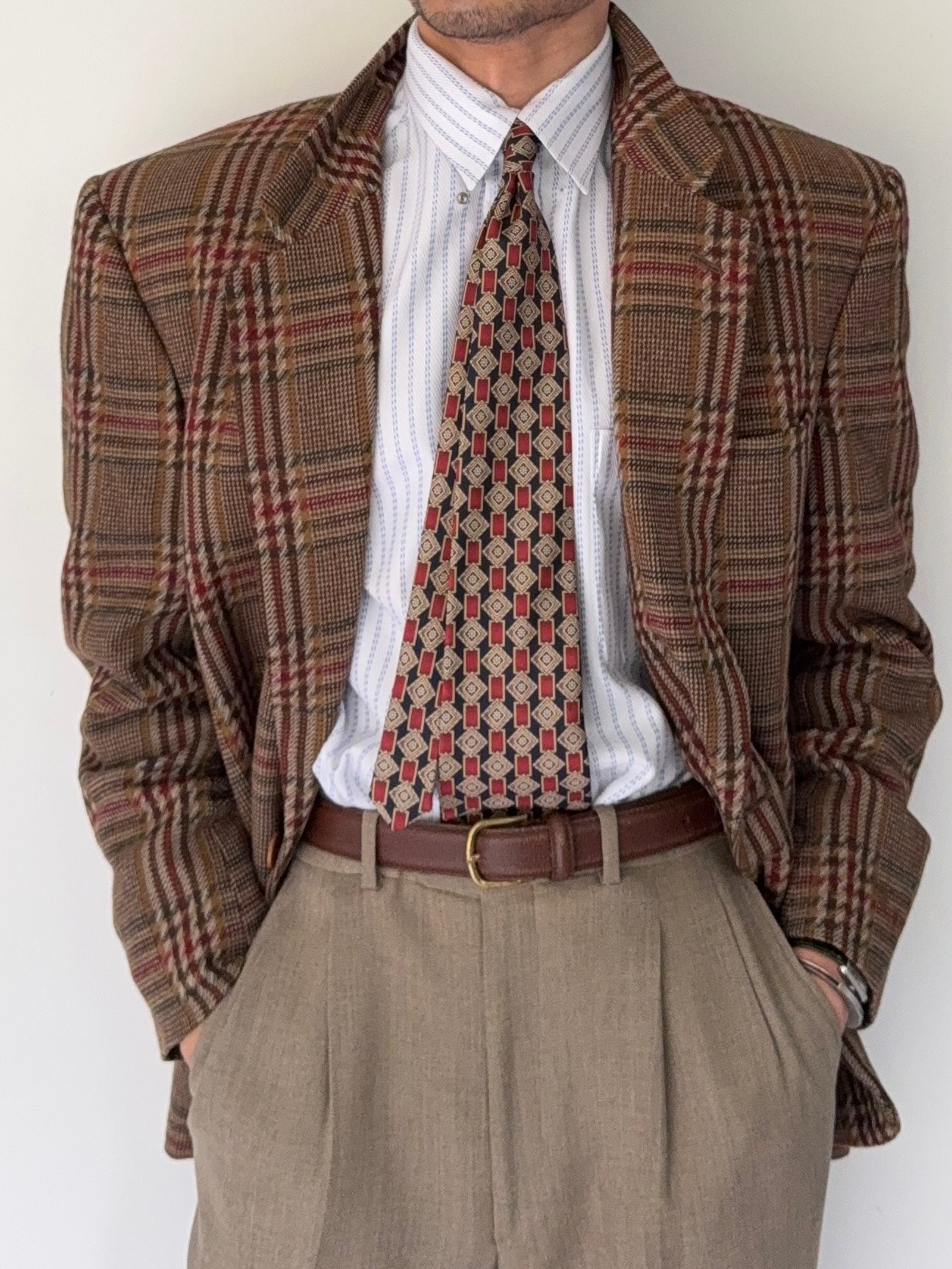 Valentino 1980s 2B Textured Wool Check Sports Jacket Blazer  - Size L