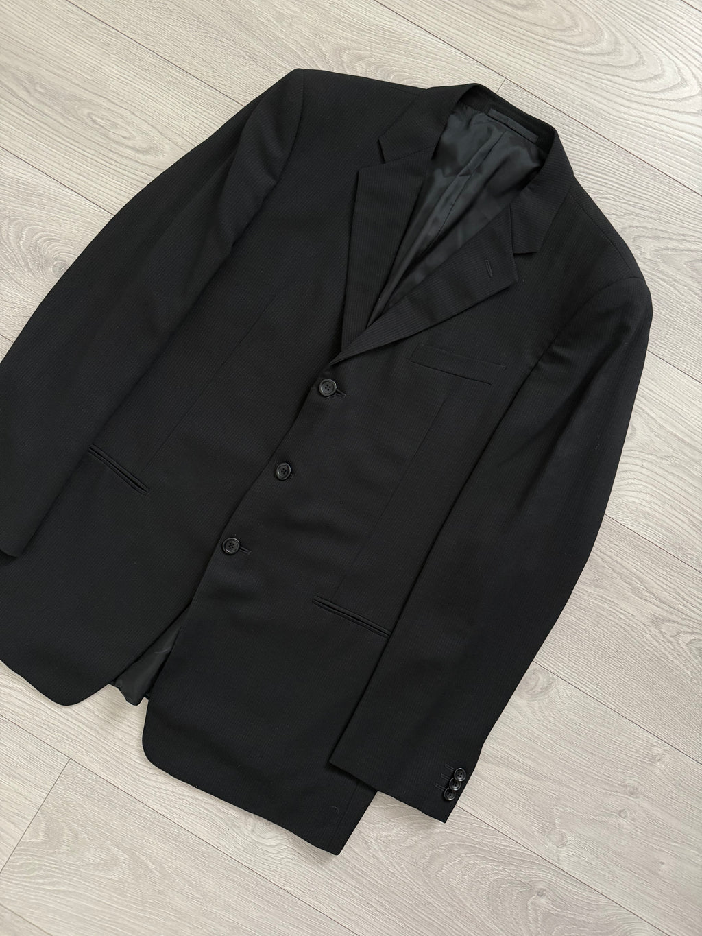 Armani 1990s 3B Draped Wool Black Suit - Size XL Jacket / 36" Waist