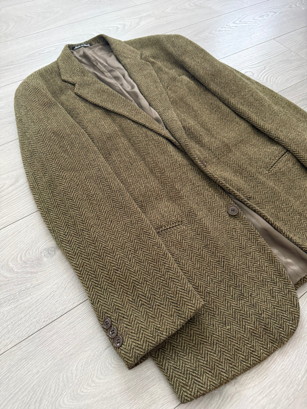 Emporio Armani 1990s 2B Herringbone Wool Textured Green Brown Sports Blazer Jacket - Size M