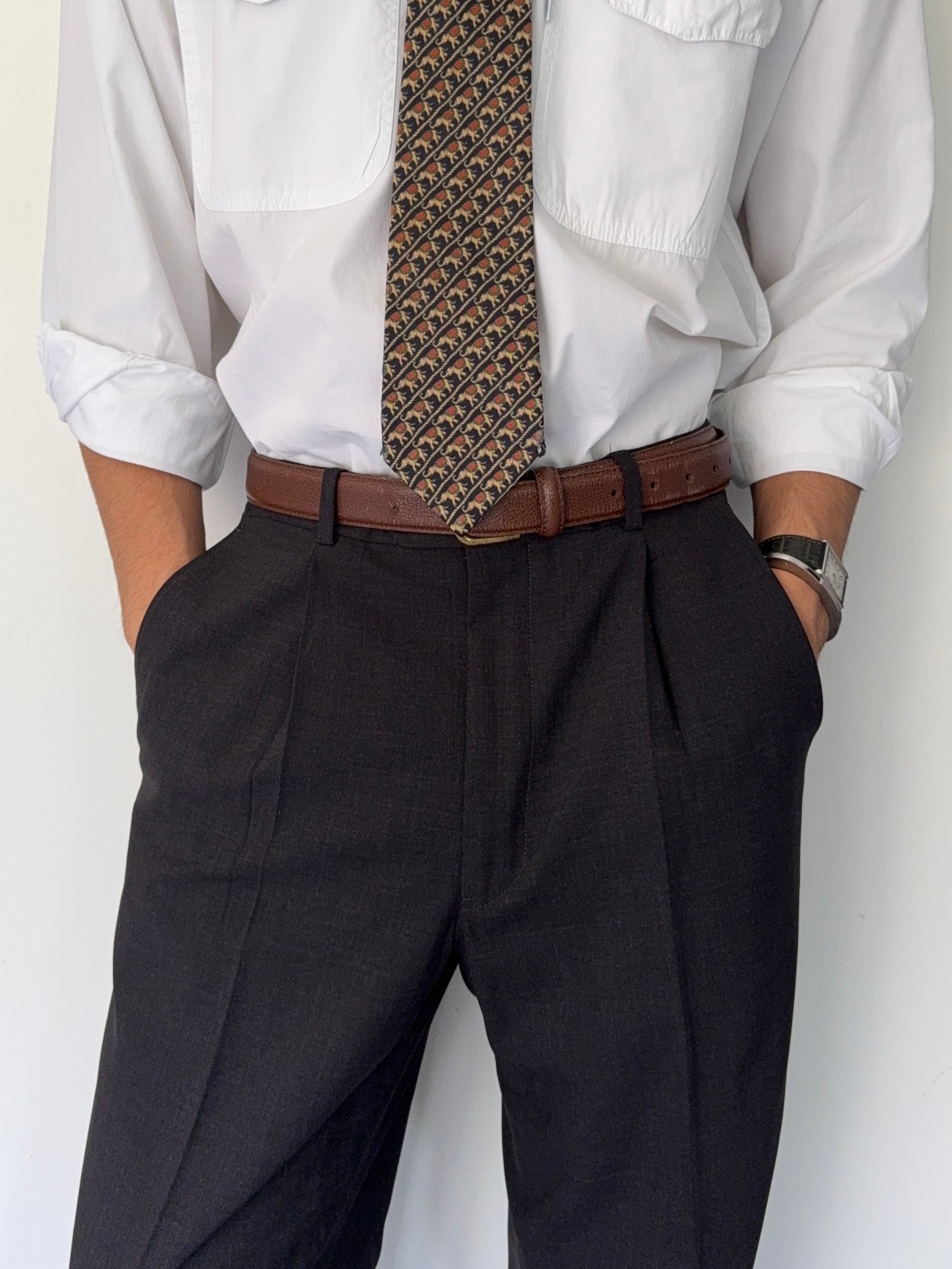 Armani 2000s Pleated Wool Grey Pants - Size 30" Waist