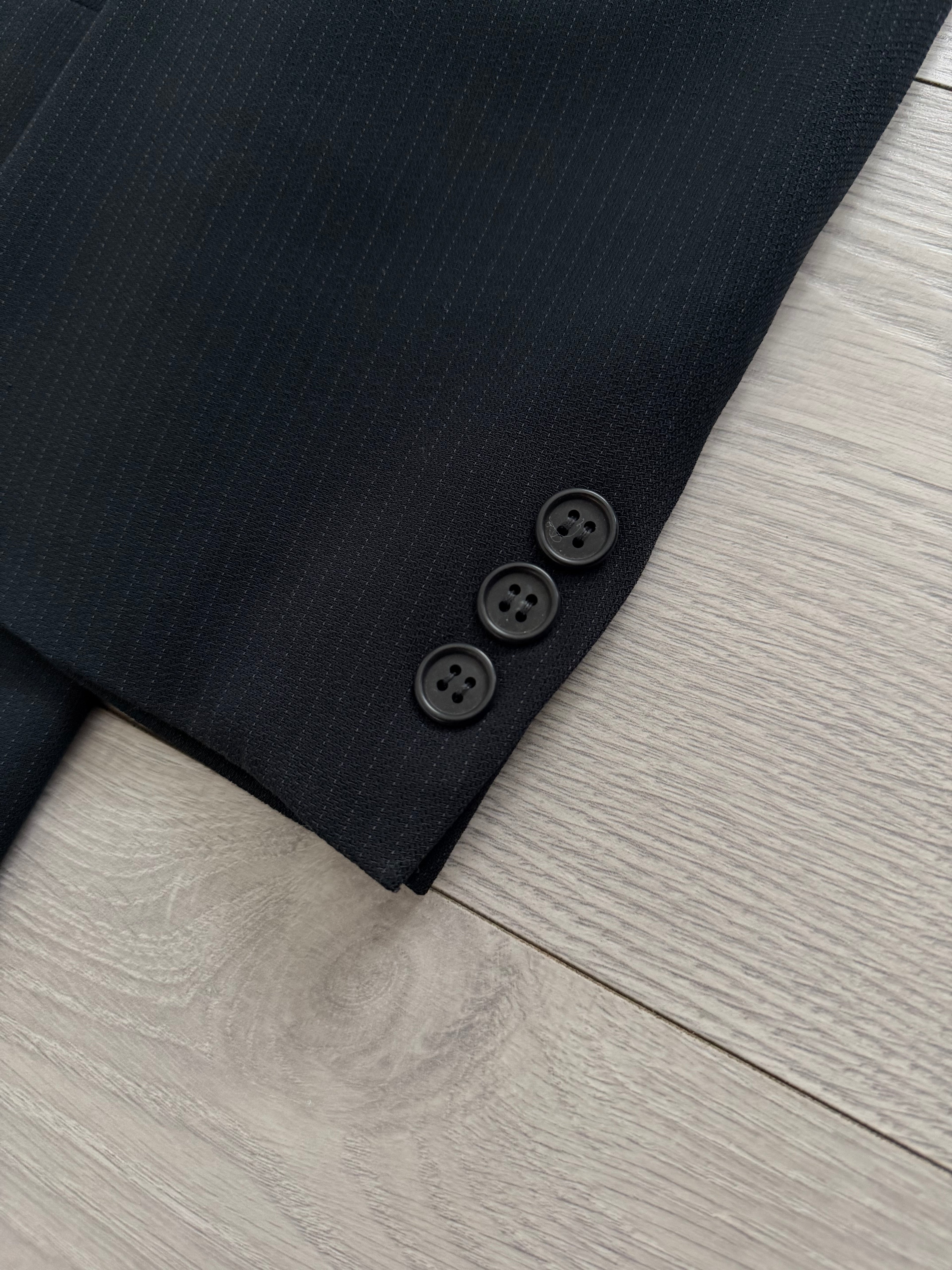 Giorgio Armani Black Label 1990s Peaked Lapel Double Breasted Pleated Wool Suit - Size XXXL Jacket / 40" Waist