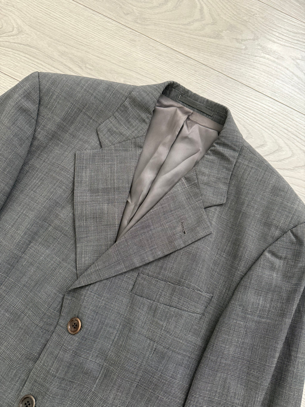 Hugo Boss 1980s 'Poseidon' 3B Pleated Wool Grey Suit - Size L Jacket / 34" Waist