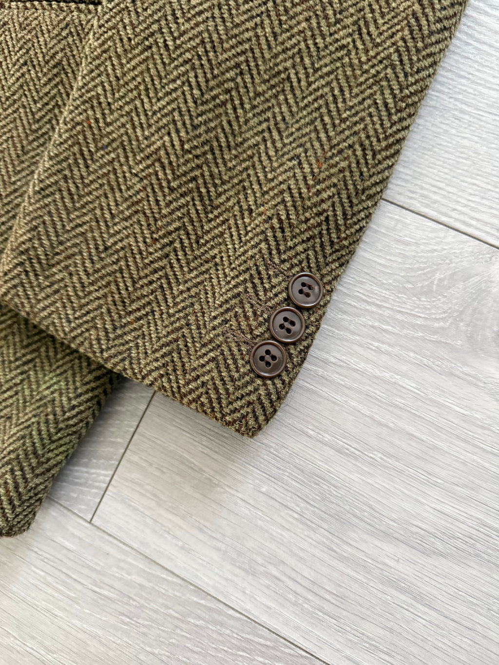 Emporio Armani 1990s 2B Herringbone Wool Textured Green Brown Sports Blazer Jacket - Size M