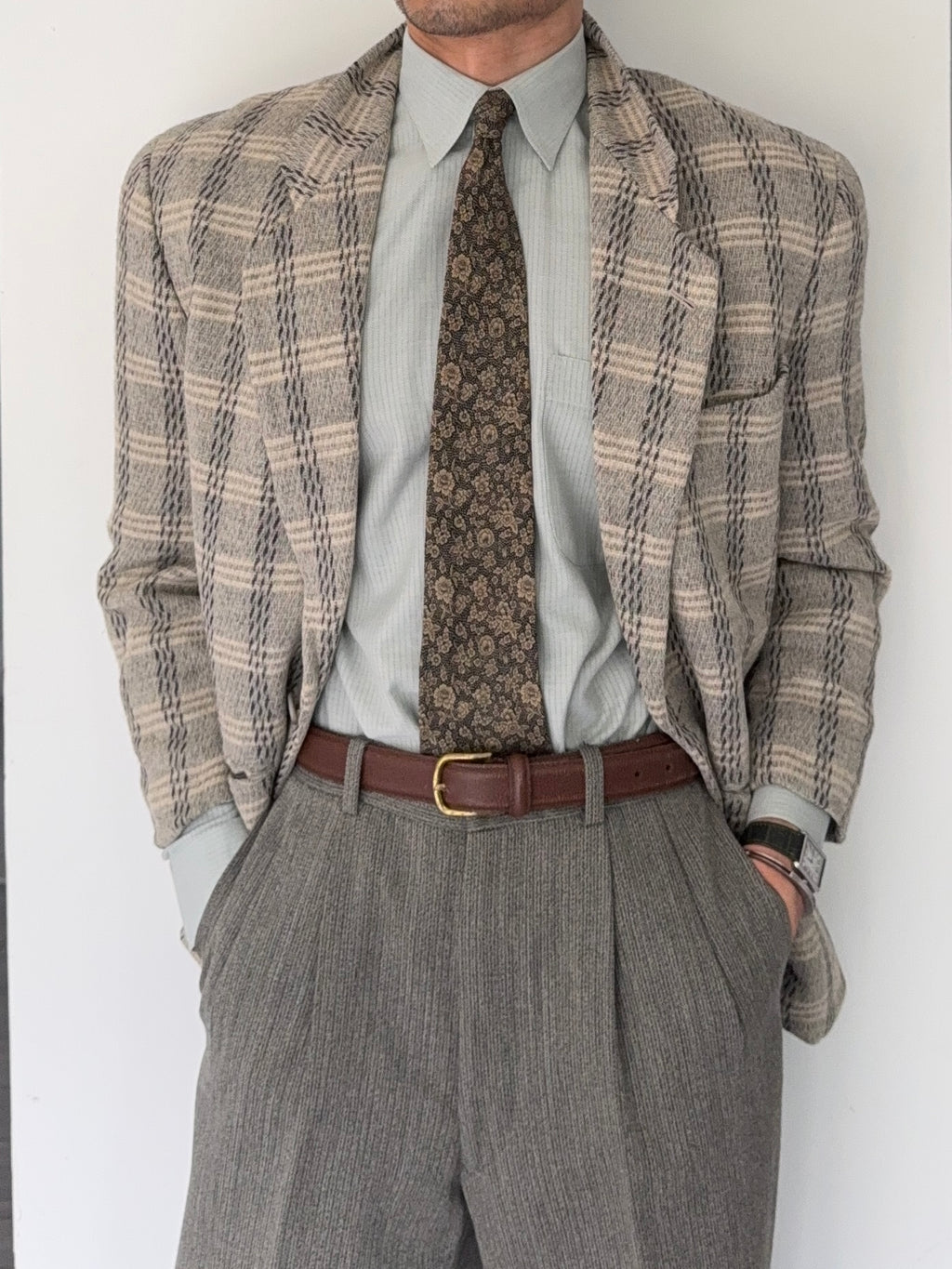 Emporio Armani 1980s 2B Textured Wool Check Sports Jacket Blazer - Size S